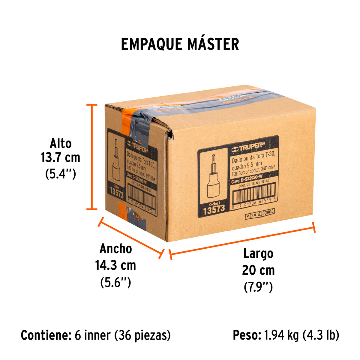 Dados punta torx, cuadro 3/8", t-30