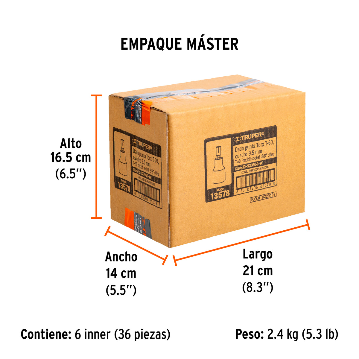 Dados punta torx, cuadro 3/8", t-60