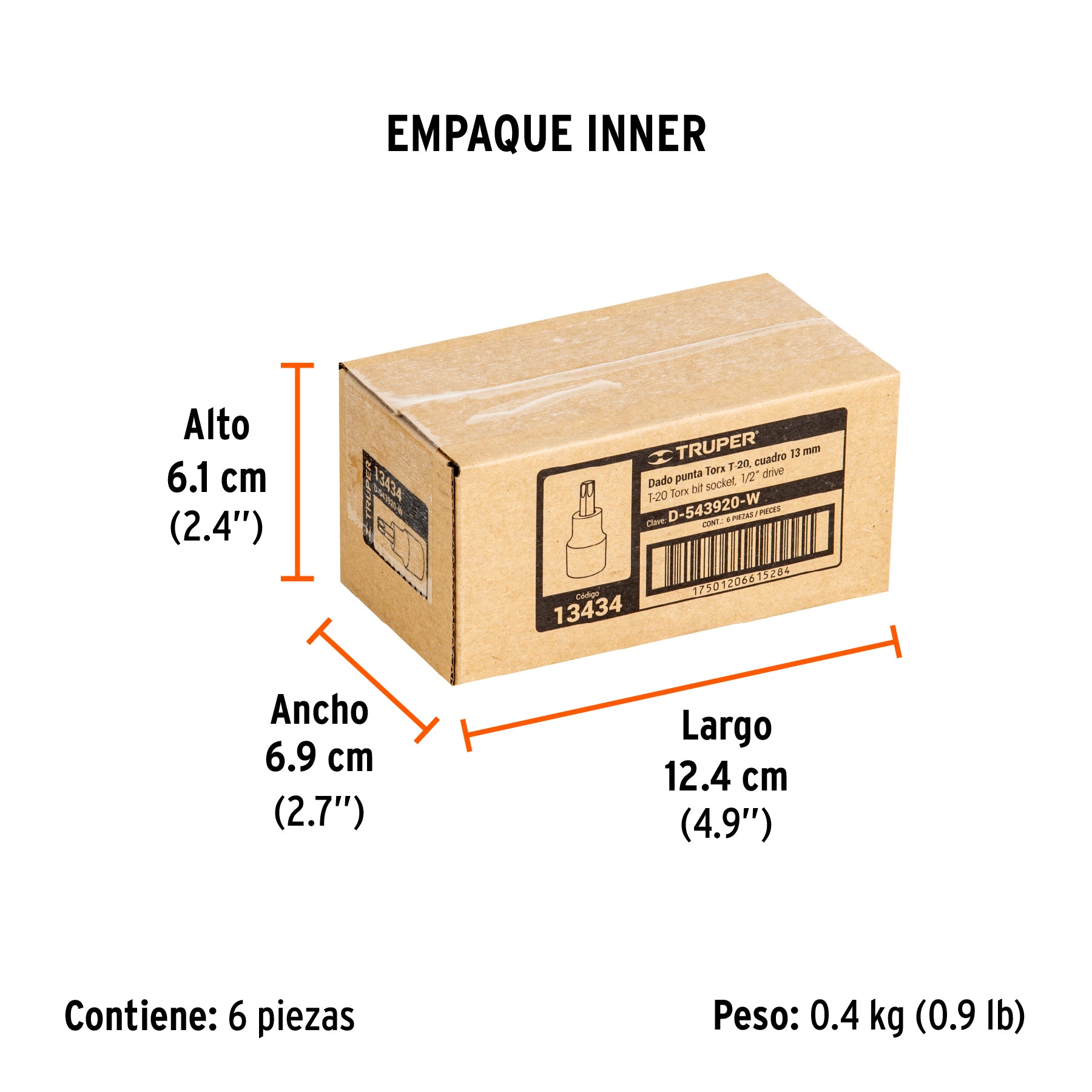 Dado punta torx, cuadro 1/2", t-20