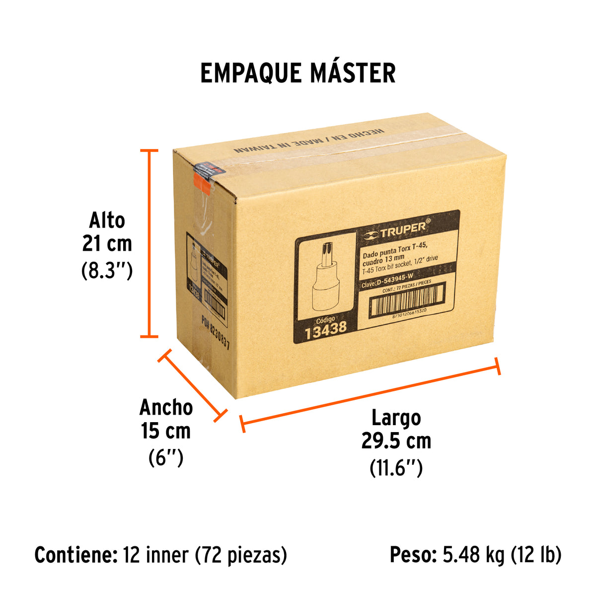 Dado punta torx, cuadro 1/2", t-45