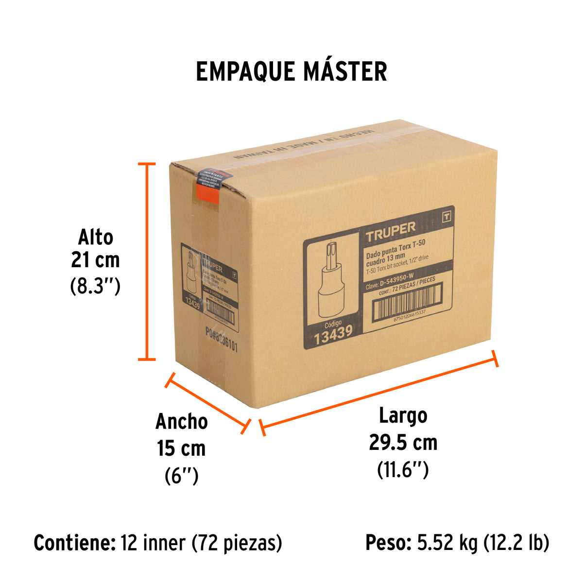 Dado punta torx, cuadro 1/2", t-50