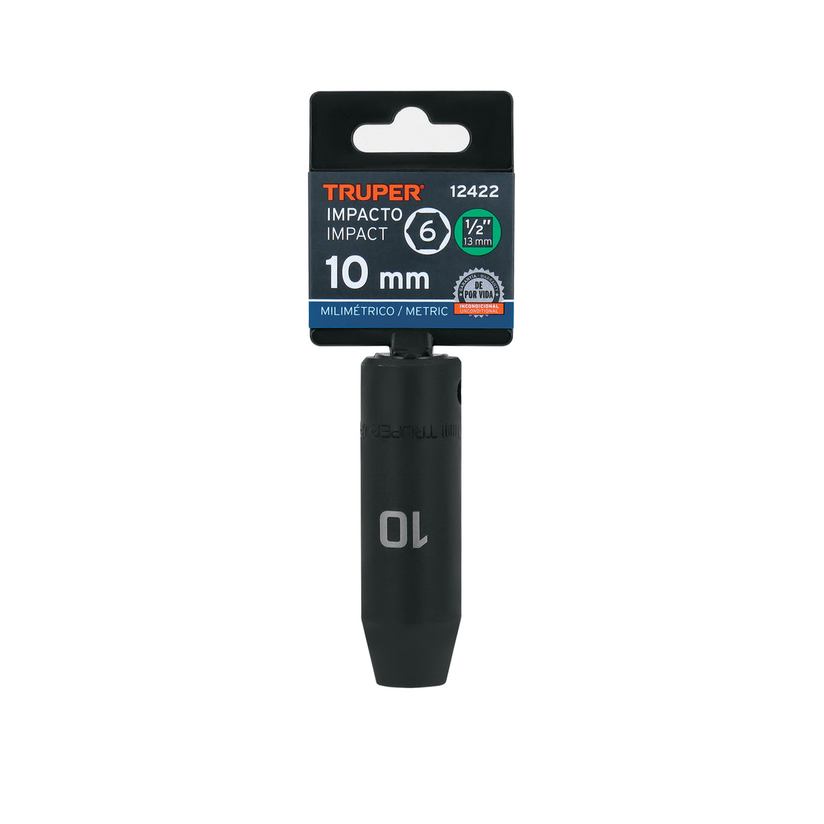 Dado de de impacto, largo, 6 puntas, cuadro 1/2" de 10mm