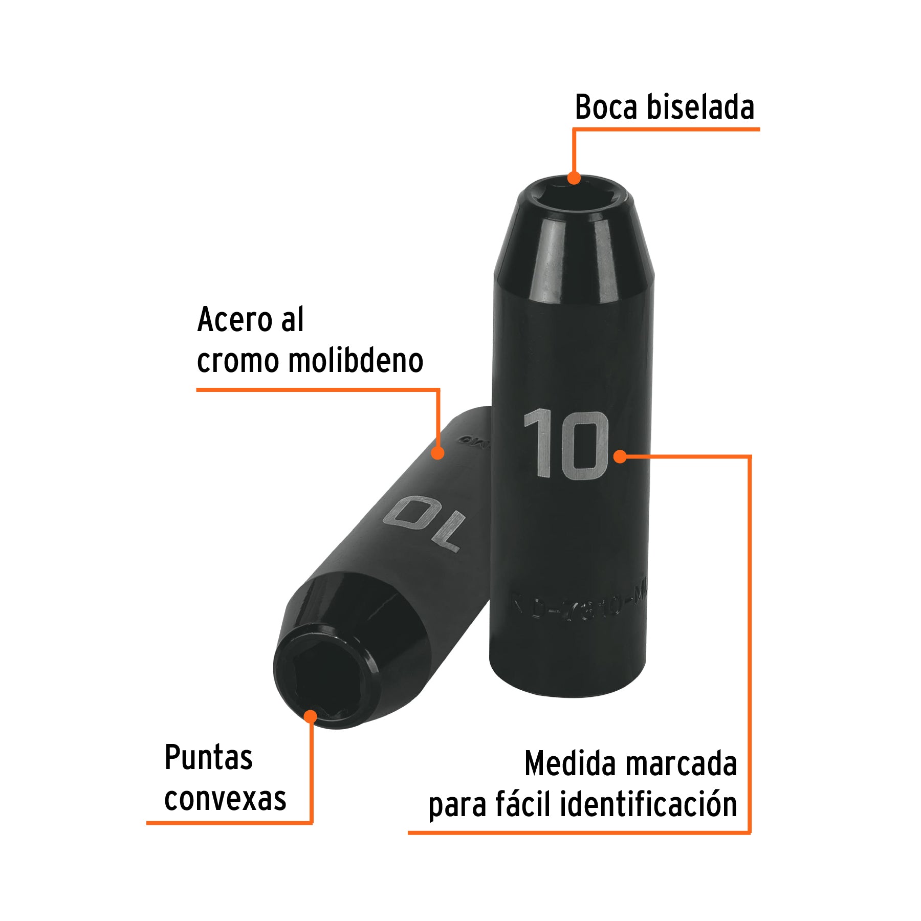 Dado de de impacto, largo, 6 puntas, cuadro 1/2" de 10mm