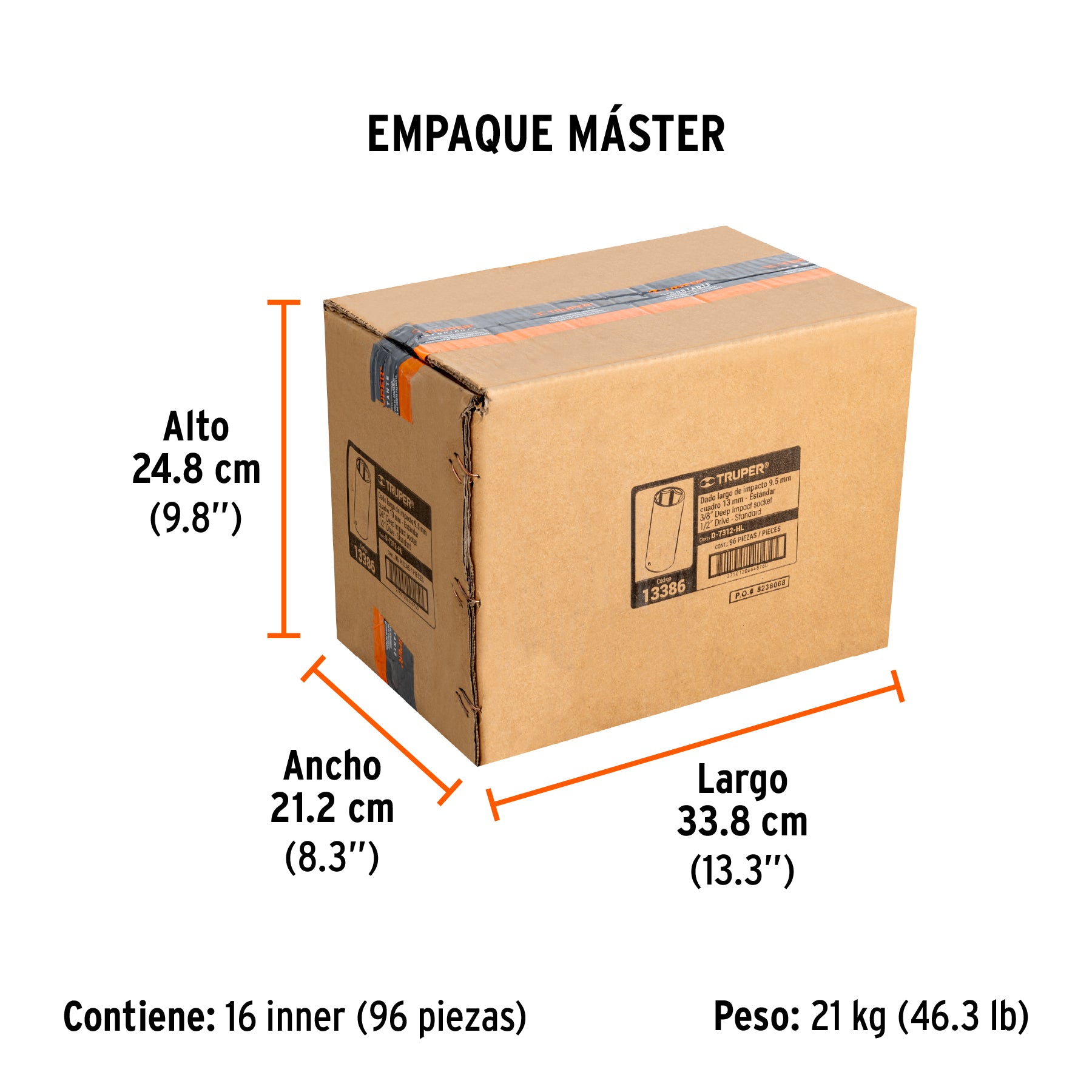 Dado de de impacto, largo, 6 puntas, cuadro 1/2" de 3/8"