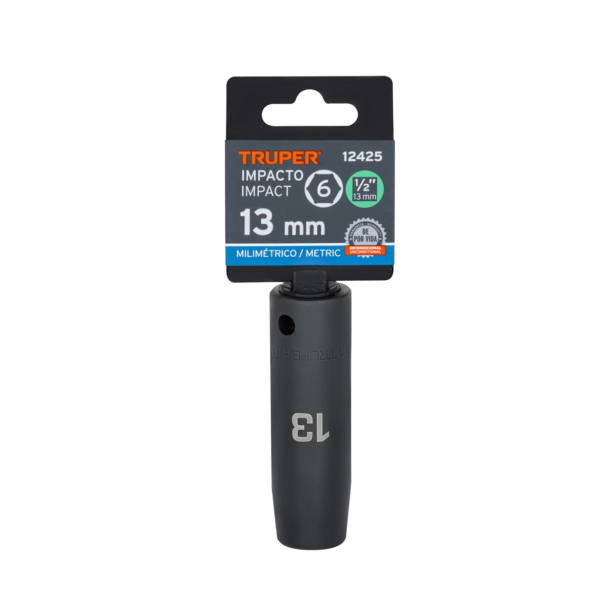 Dado de impacto, largo, 6 puntas, cuadro 1/2" de 13mm