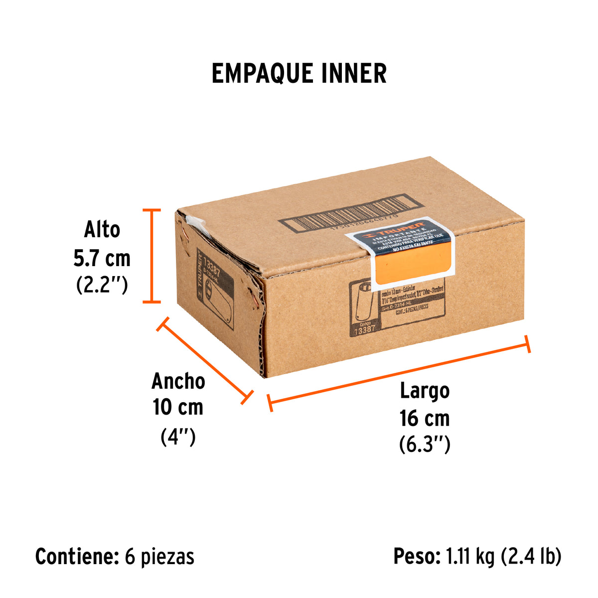 Dado de de impacto, largo, 6 puntas, cuadro 1/2" de 7/16"