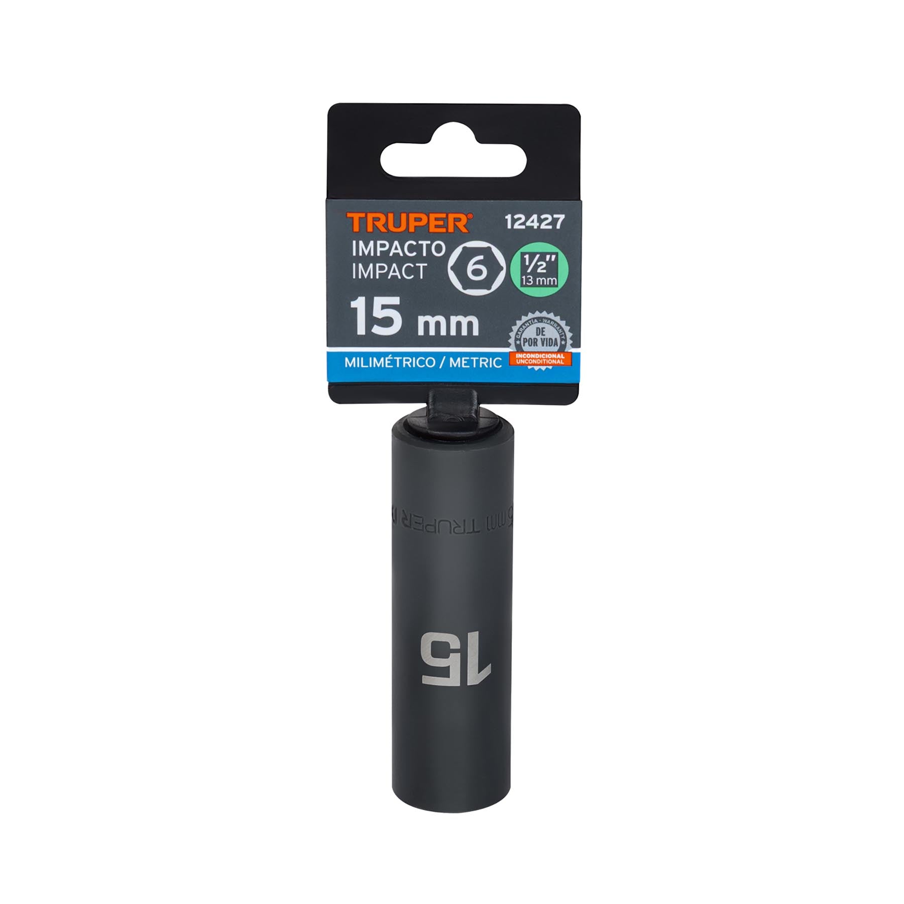 Dado de impacto, largo, 6 puntas, cuadro 1/2" de 15mm