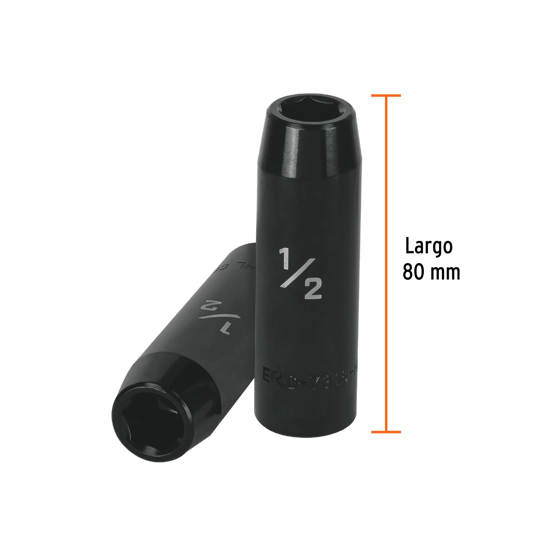 Dado de de impacto, largo, 6 puntas, cuadro 1/2" de 1/2"