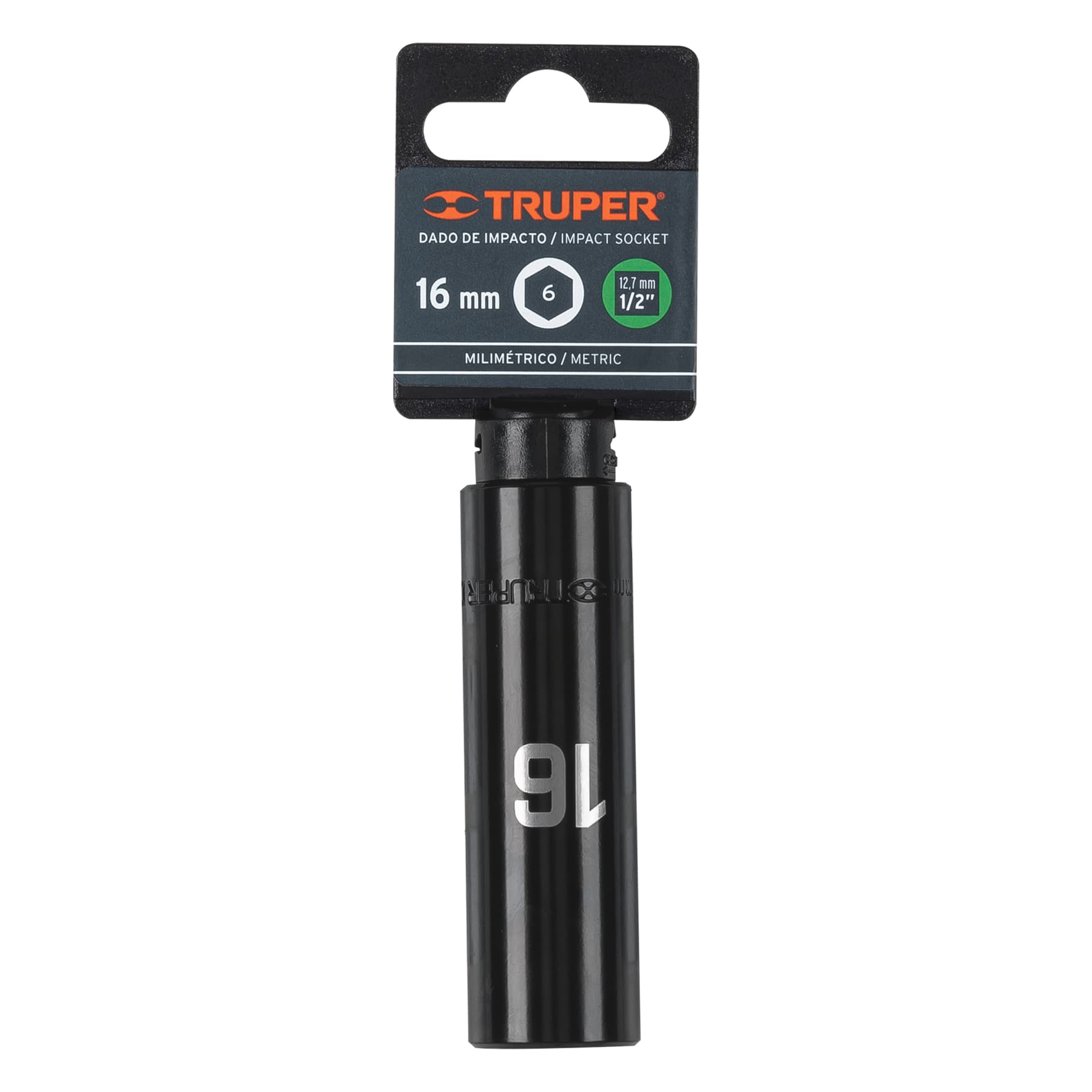Dado de impacto, largo, 6 puntas, cuadro 1/2" de 16mm