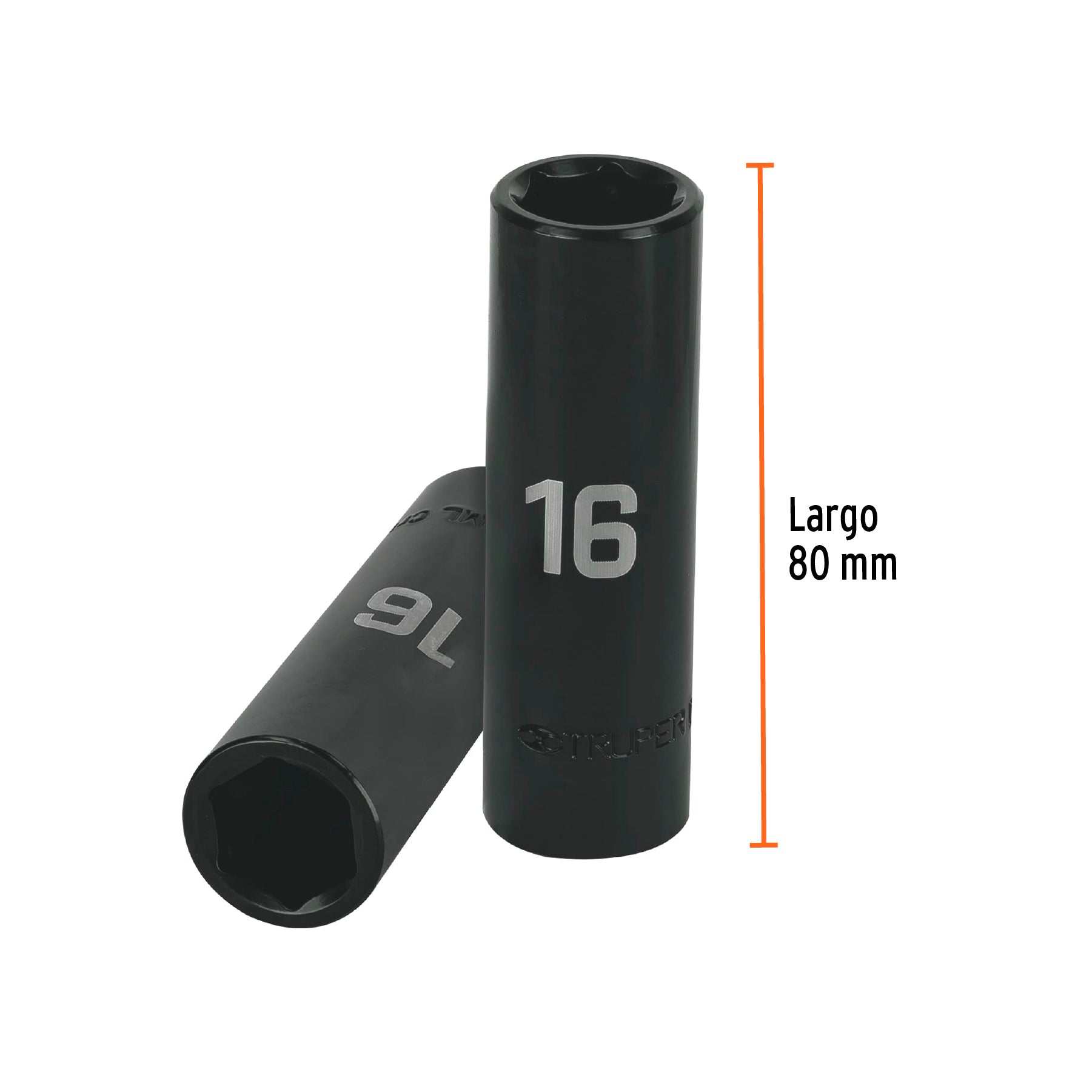 Dado de impacto, largo, 6 puntas, cuadro 1/2" de 16mm