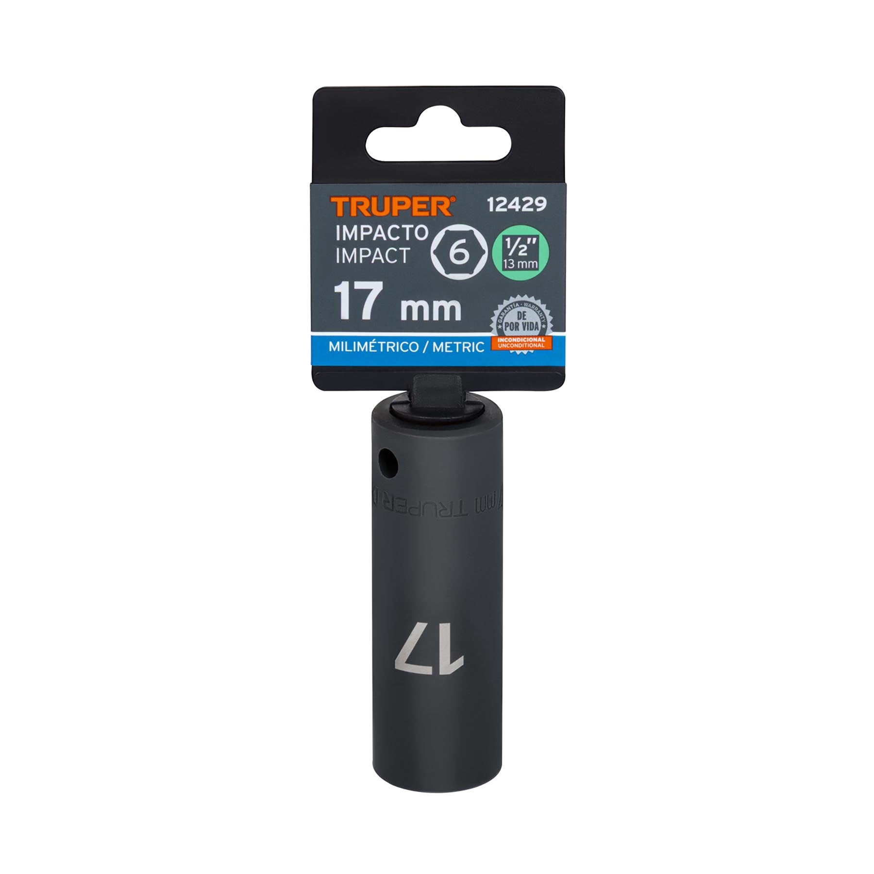 Dado de impacto, largo, 6 puntas, cuadro 1/2" de 17mm