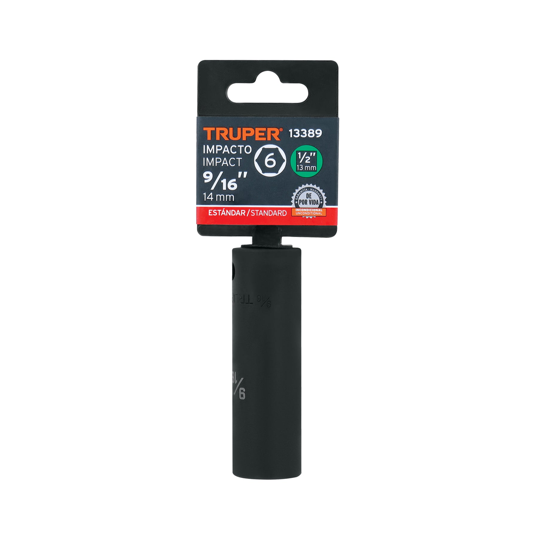 Dado de impacto, largo, 6 puntas, cuadro 1/2" de 9/16"