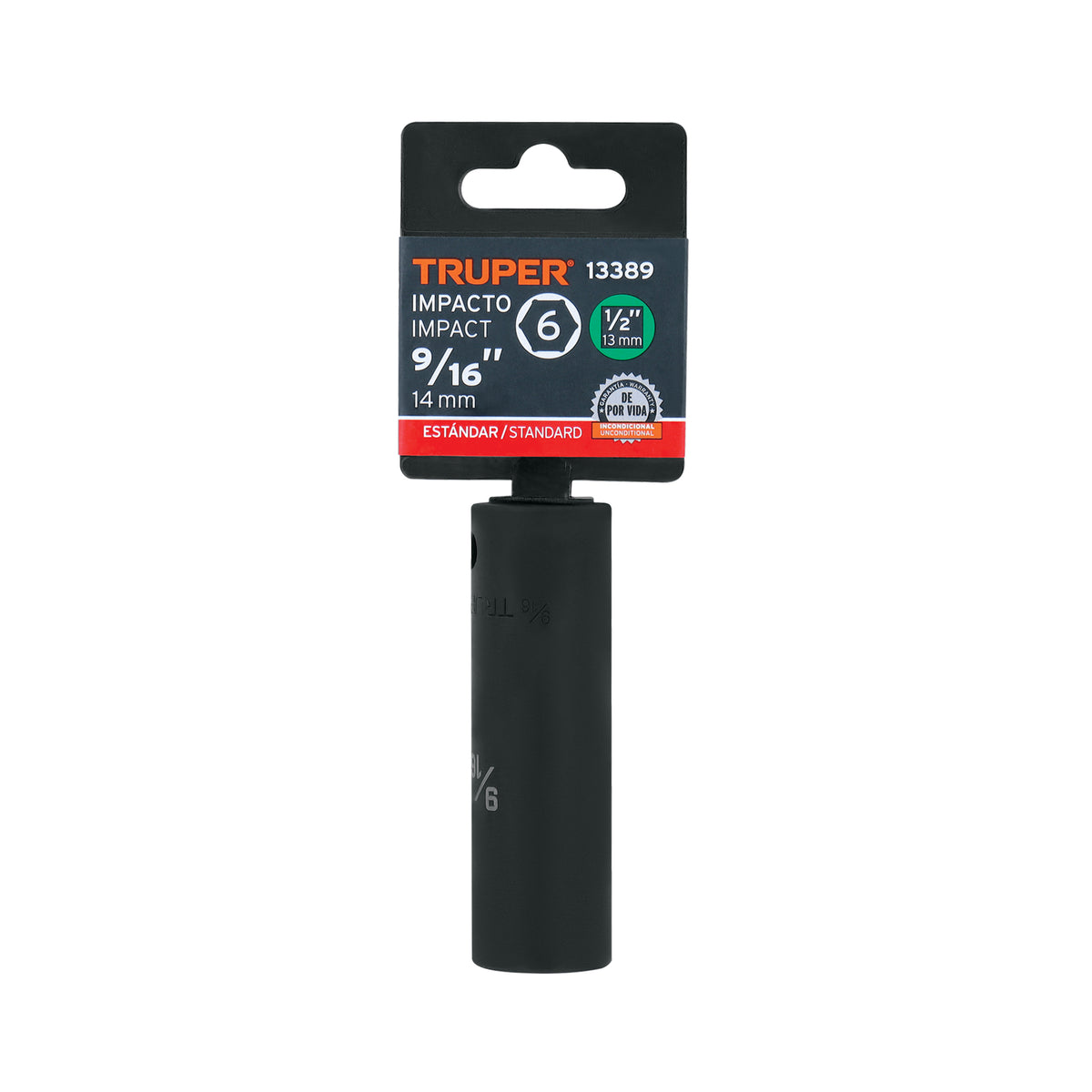 Dado de impacto, largo, 6 puntas, cuadro 1/2" de 9/16"