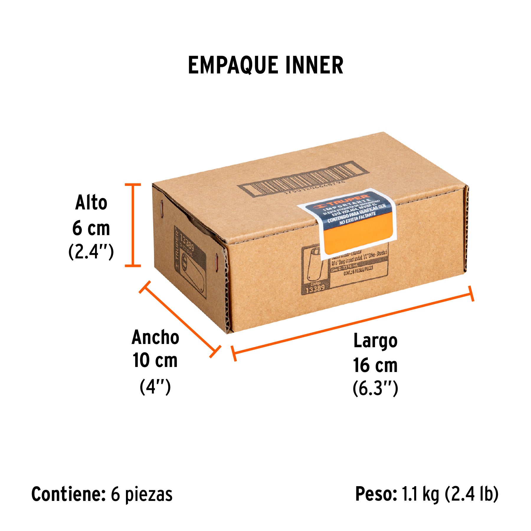 Dado de impacto, largo, 6 puntas, cuadro 1/2" de 9/16"