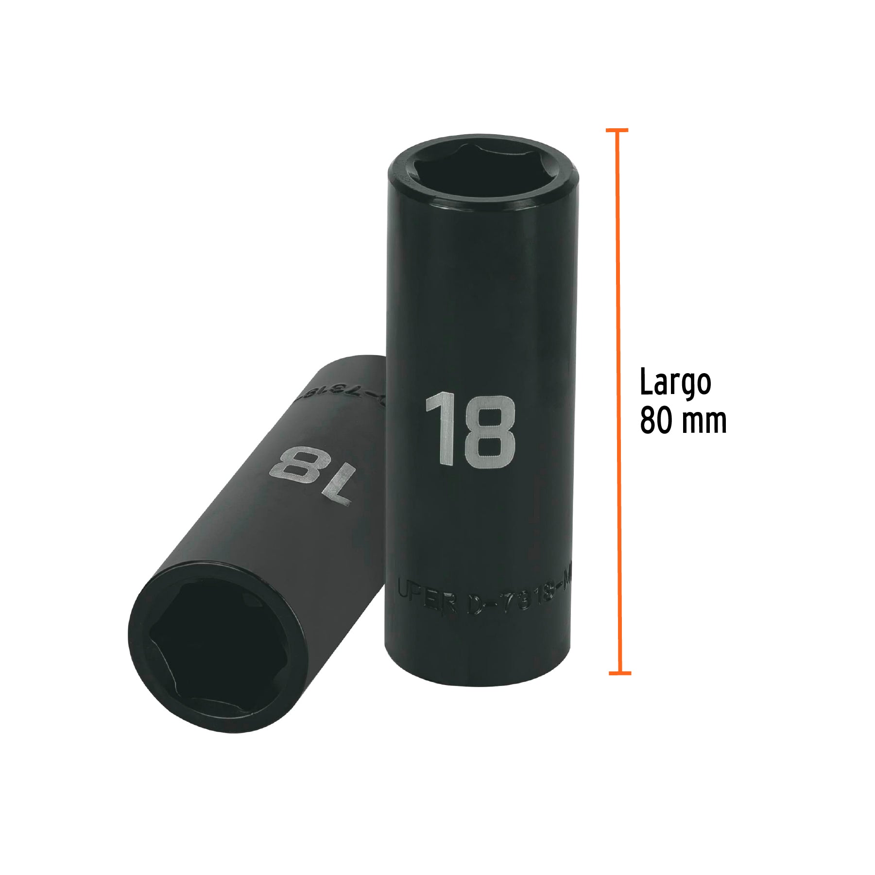 Dado de impacto, largo, 6 puntas, cuadro 1/2" de 18mm