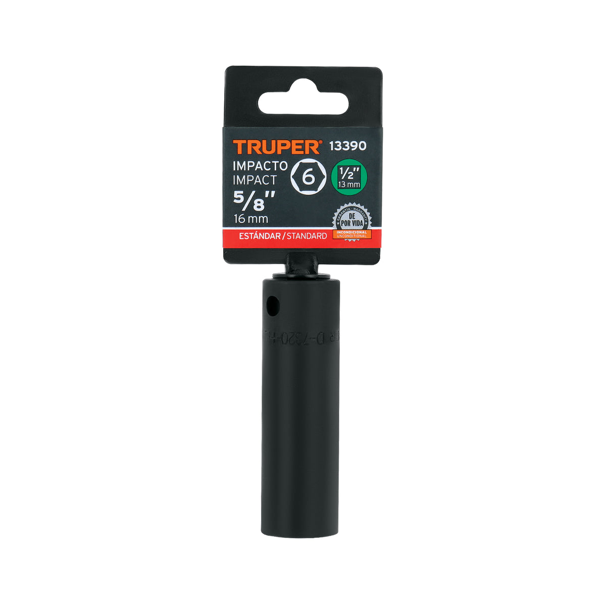 Dado de impacto, largo, 6 puntas, cuadro 1/2" de 5/8"