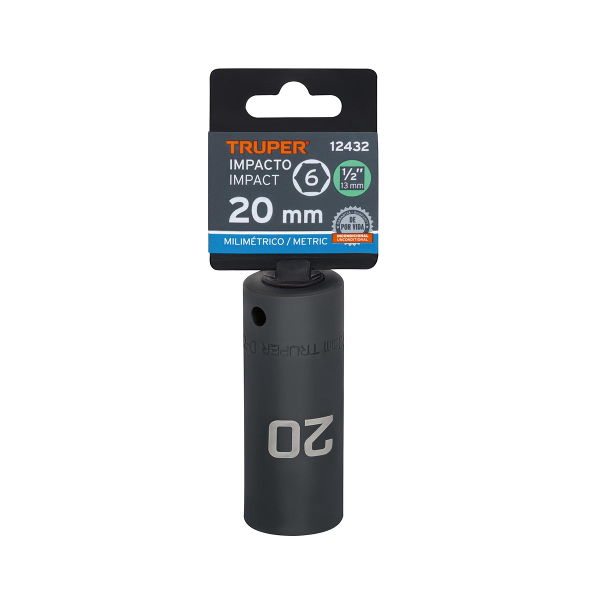 Dado de impacto, largo, 6 puntas, cuadro 1/2" de 20mm