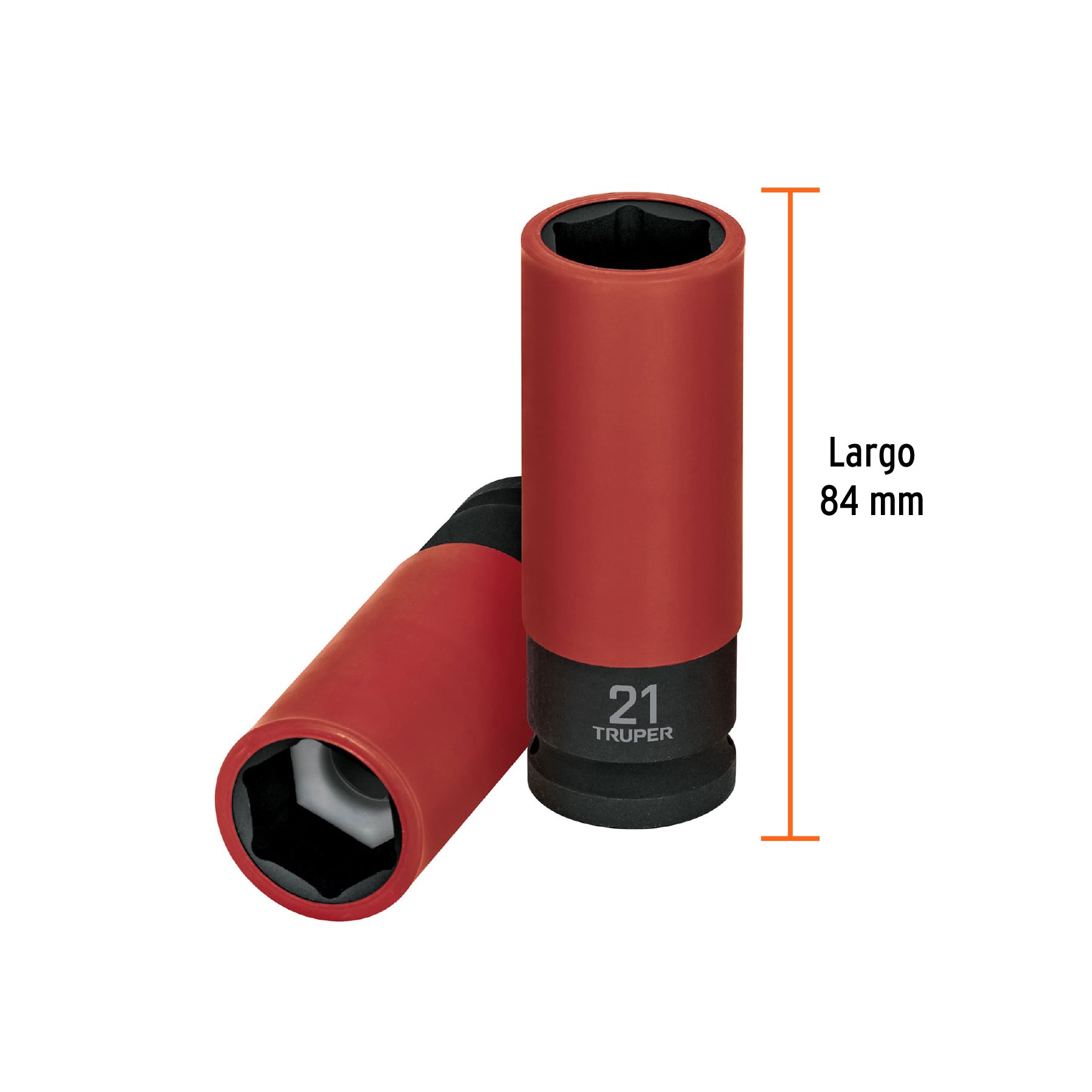 Dado largo impacto, 21mm, 6 p, protec plástica, cuadro 1/2'