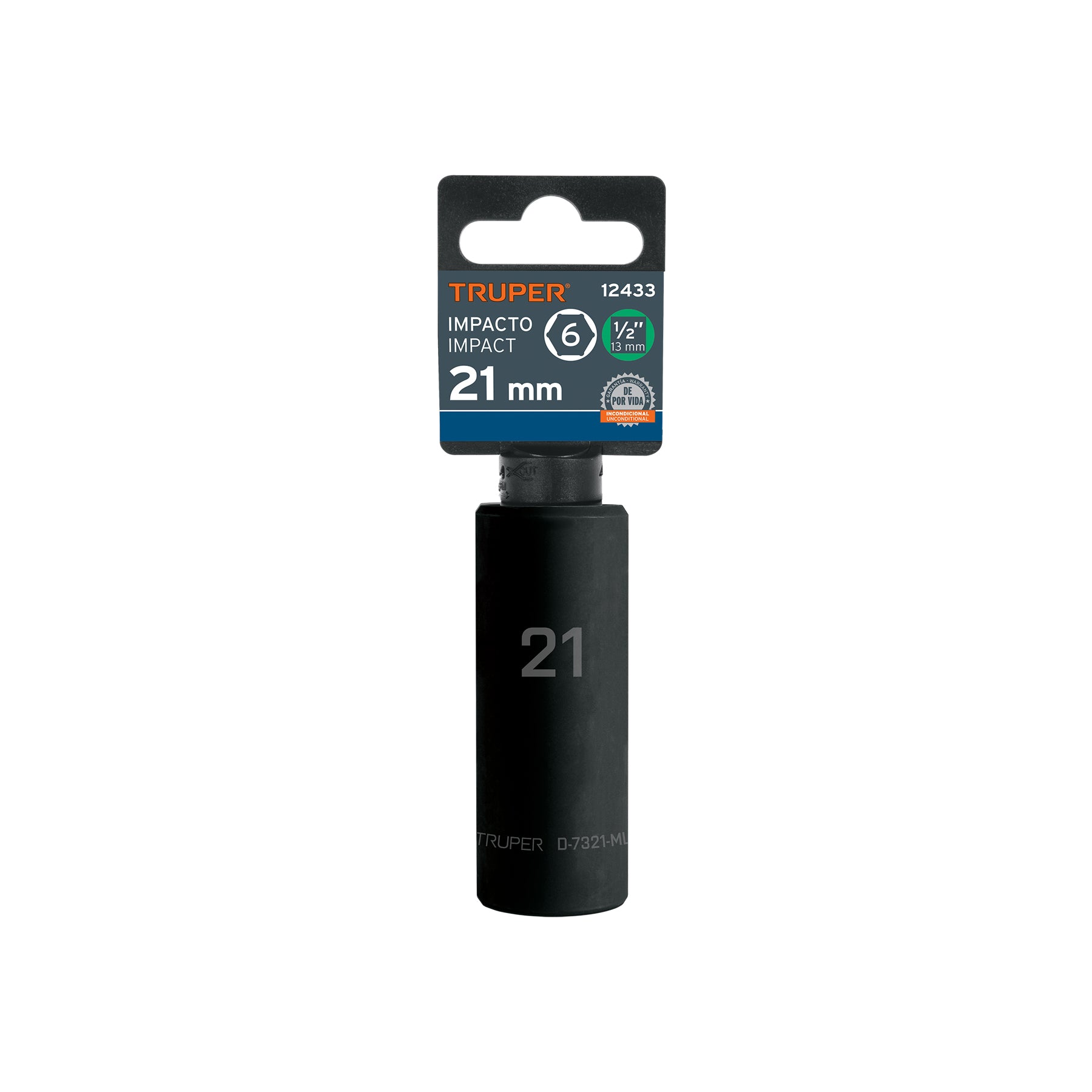 Dado de impacto, largo, 6 puntas, cuadro 1/2" de 21mm