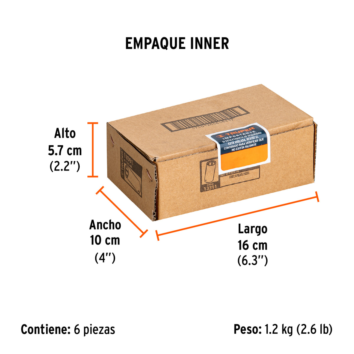 Dado de impacto, largo, 6 puntas, cuadro 1/2" de 11/16"