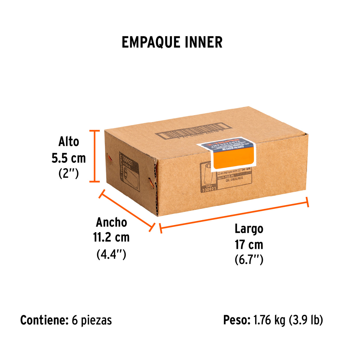 Dado largo impacto de 22 mm, 6 puntas, cuadro 1/2', Truper