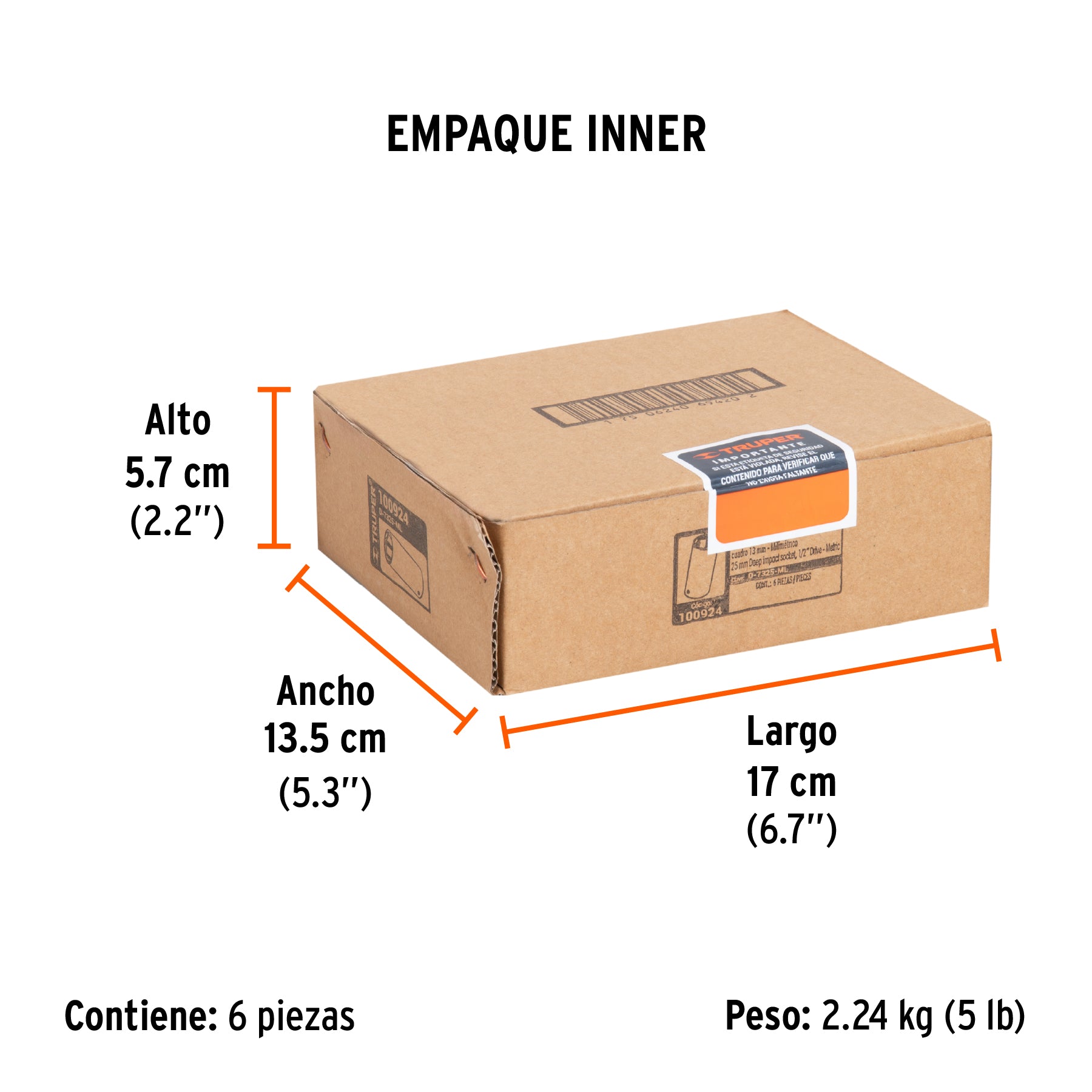Dado largo impacto de 25 mm, 6 puntas, cuadro 1/2', Truper