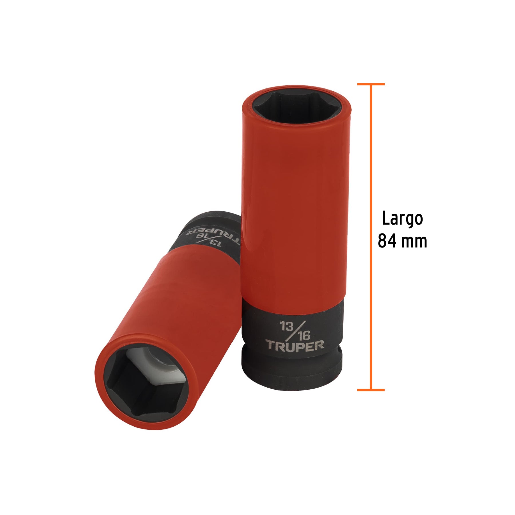 Dado largo impacto, 13/16', 6 p, protec plástica,cuadro 1/2'