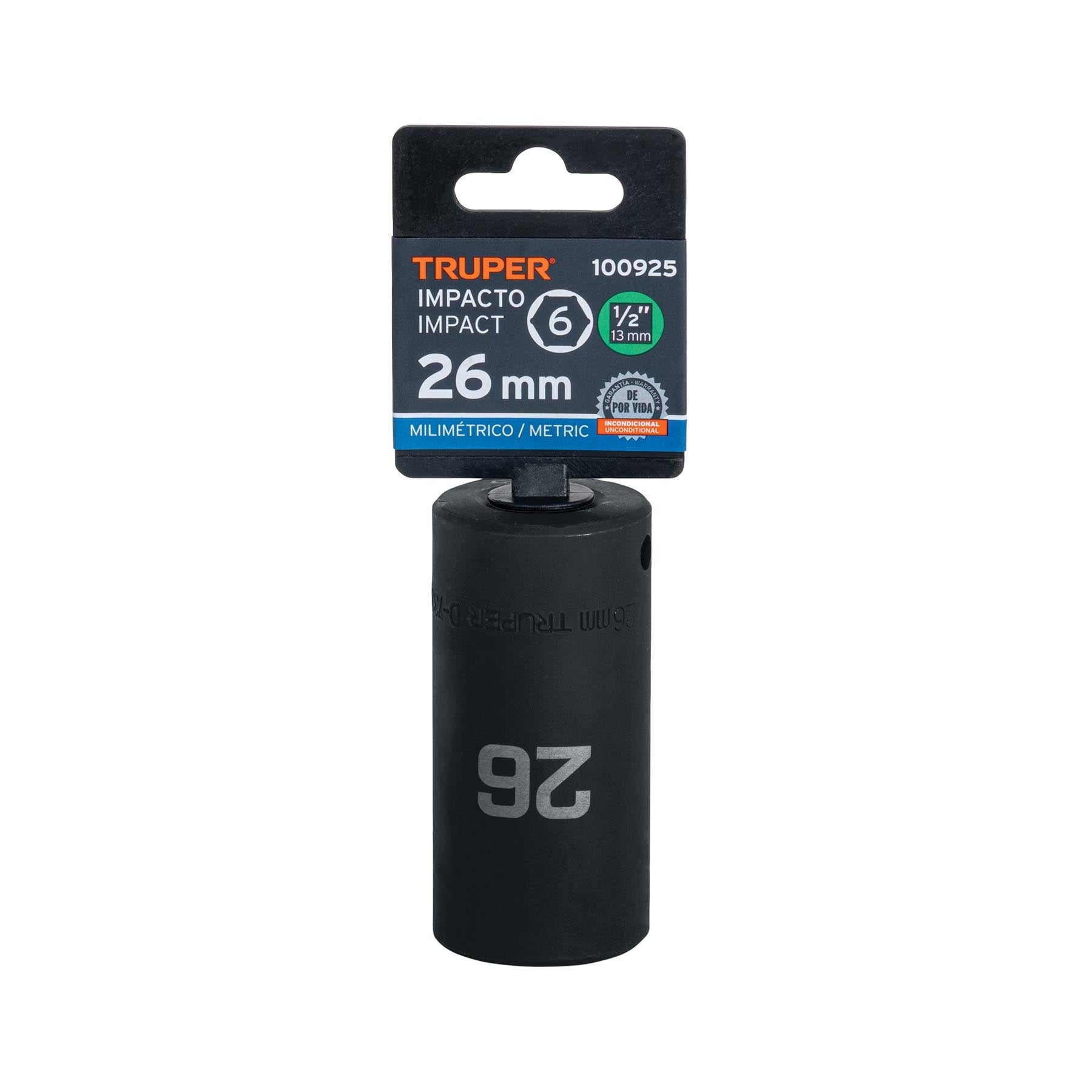 Dado largo impacto de 26 mm, 6 puntas, cuadro 1/2', Truper