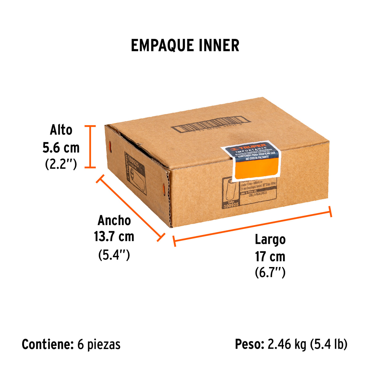 Dado largo impacto de 26 mm, 6 puntas, cuadro 1/2', Truper