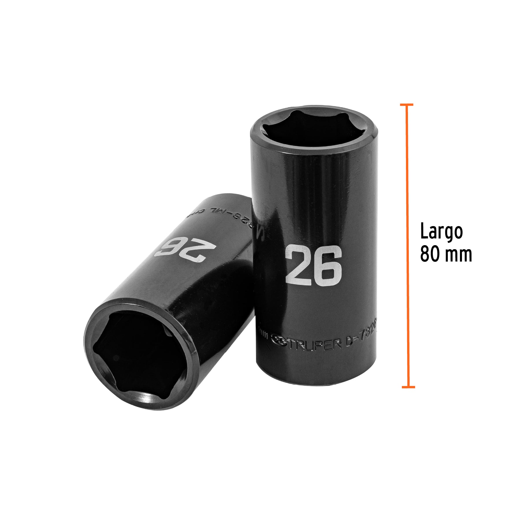 Dado largo impacto de 26 mm, 6 puntas, cuadro 1/2', Truper