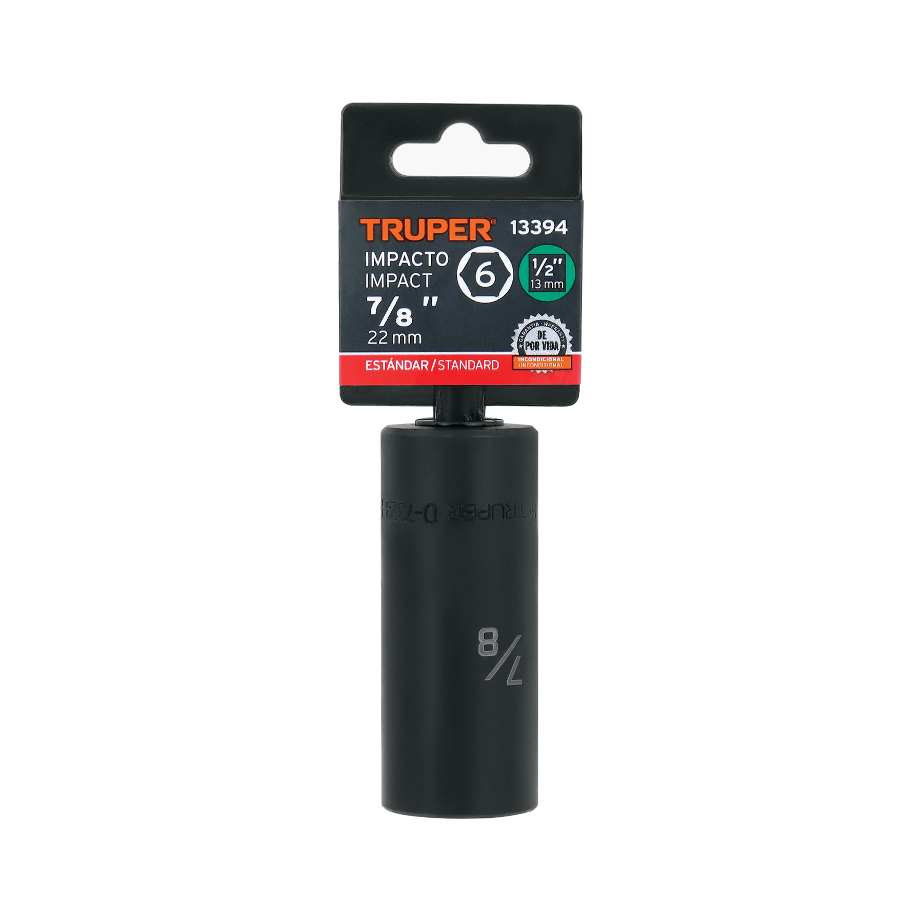 Dado de impacto, largo, 6 puntas, cuadro 1/2" de 7/8"