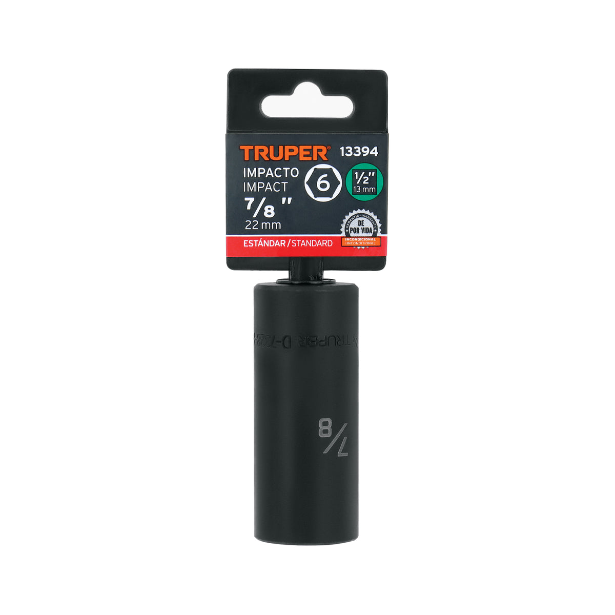 Dado de impacto, largo, 6 puntas, cuadro 1/2" de 7/8"