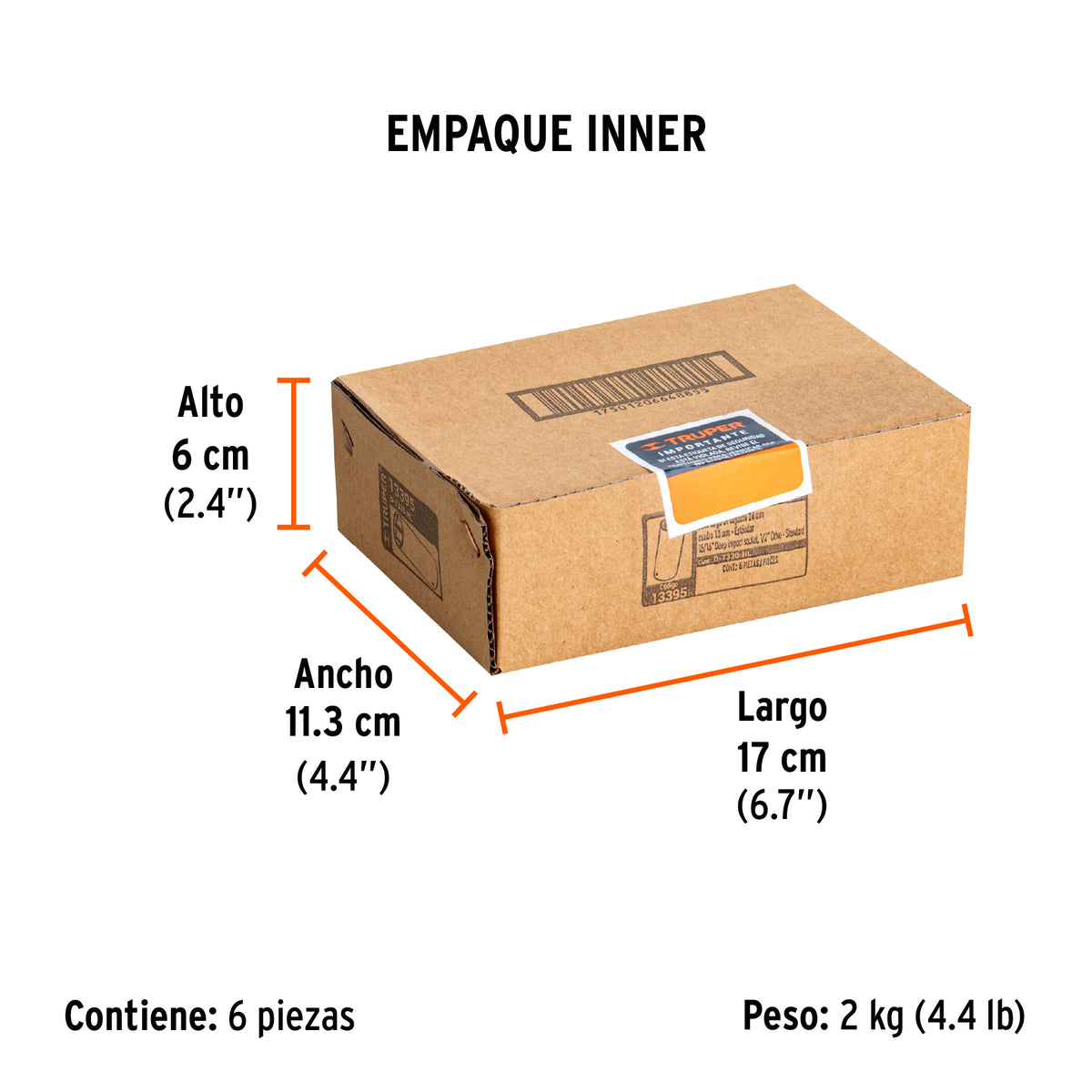 Dado de impacto, largo, 6 puntas, cuadro 1/2" de 15/16"