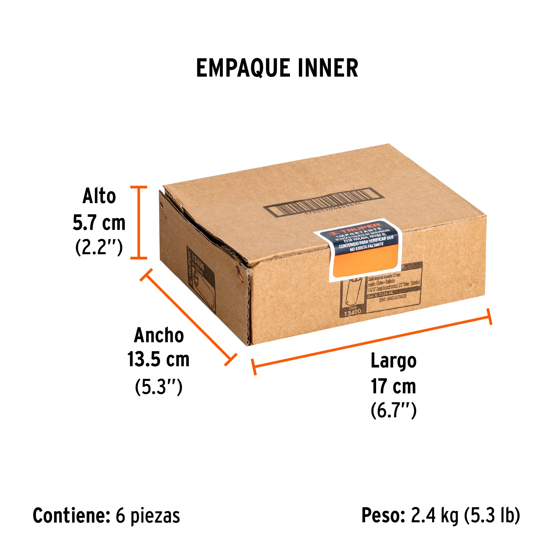 Dado de impacto, 6 puntas, cuadro 1/2" de 1-1/16"..