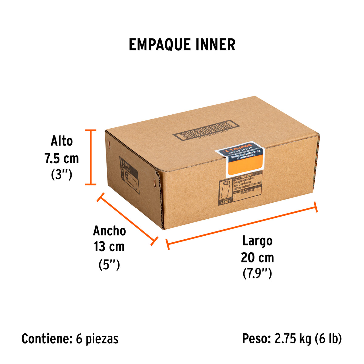 Dado de impacto, 6 puntas, cuadro 1/2" de 1-1/8"..