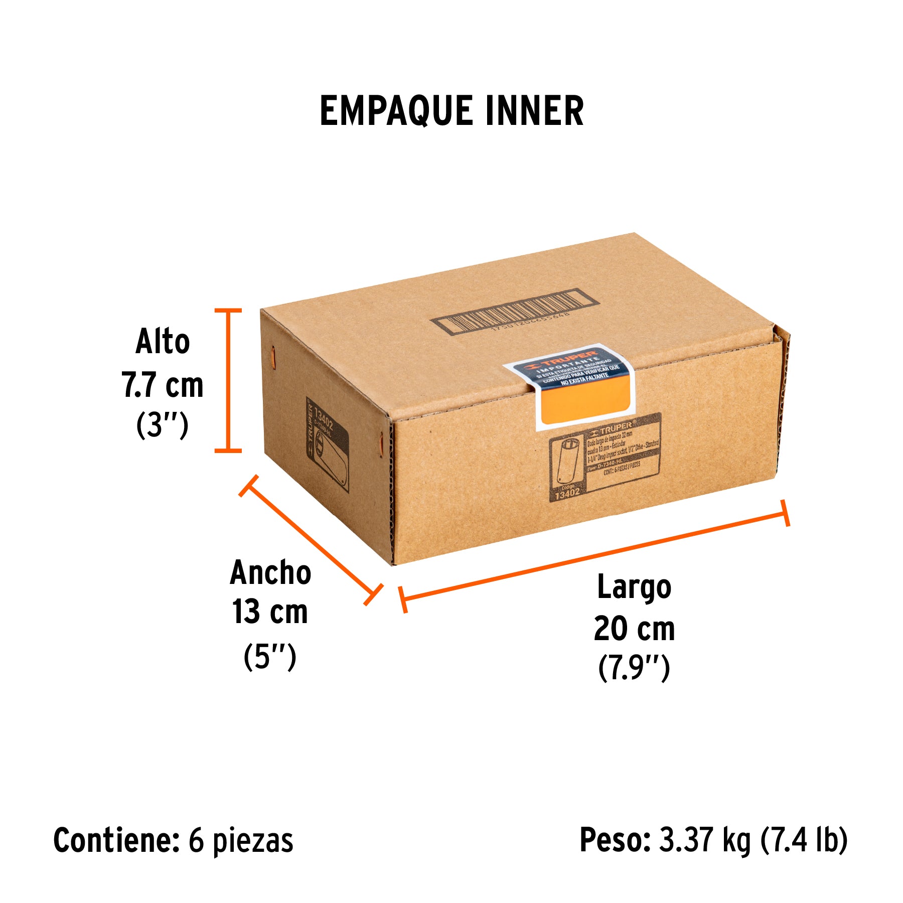Dado de impacto, 6 puntas, cuadro 1/2" de 1-1/4"..