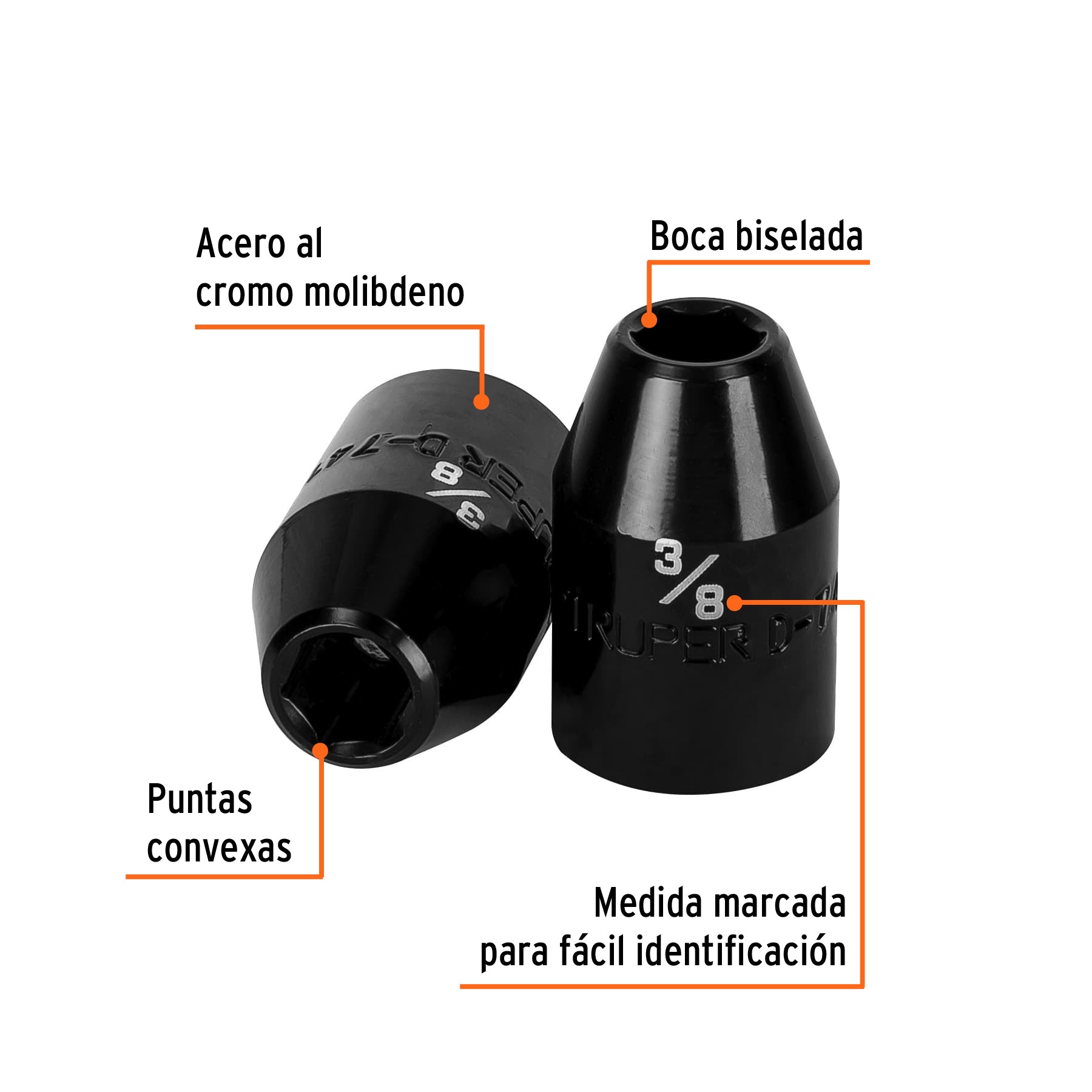 Dado de impacto, 6 puntas, cuadro 1/2" de 3/8"