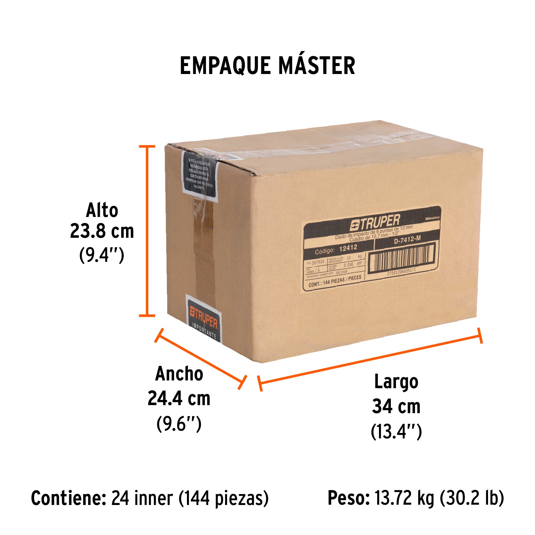 Dado de impacto, 6 puntas, cuadro 1/2" de 12mm