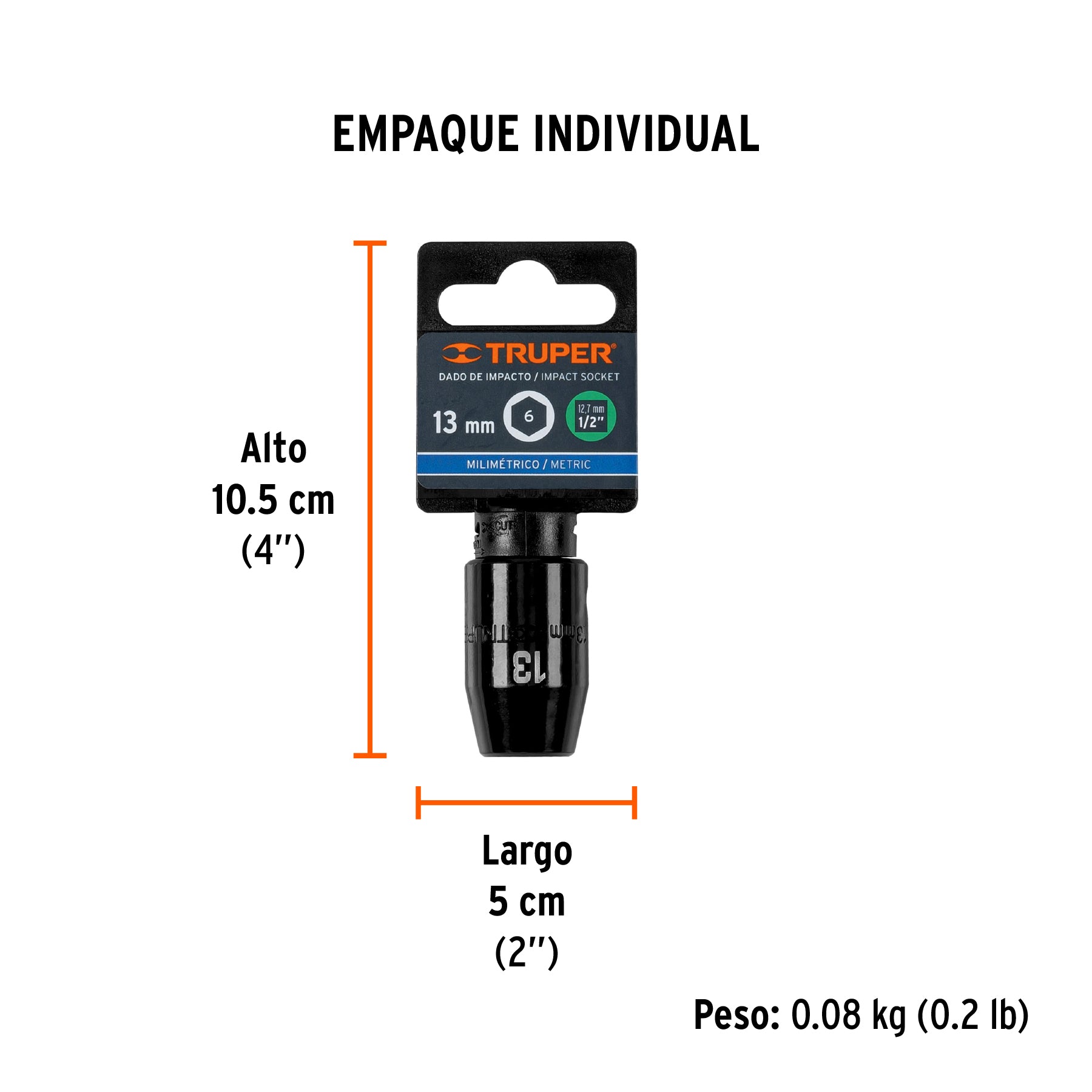 Dado de impacto, 6 puntas, cuadro 1/2" de 13mm