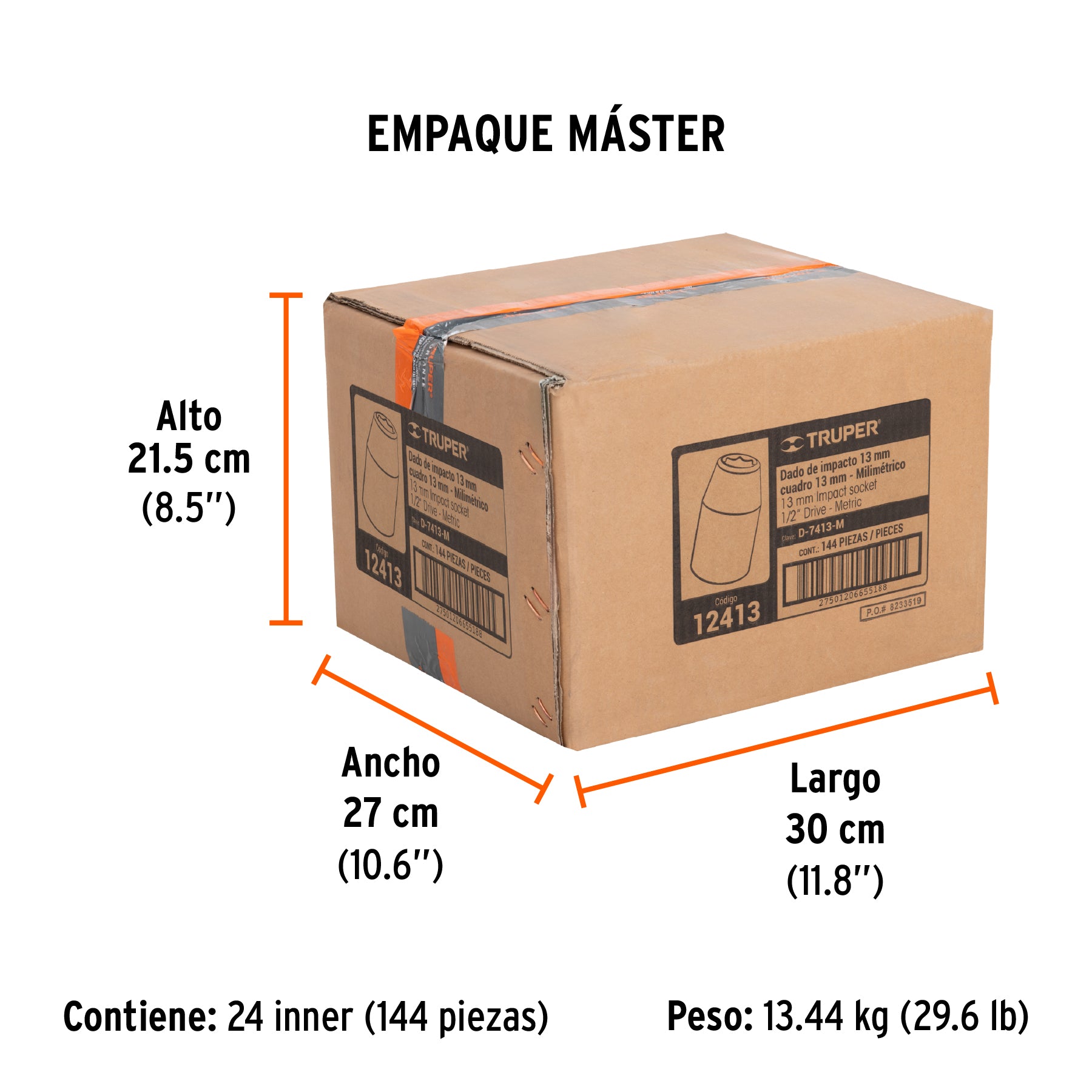 Dado de impacto, 6 puntas, cuadro 1/2" de 13mm