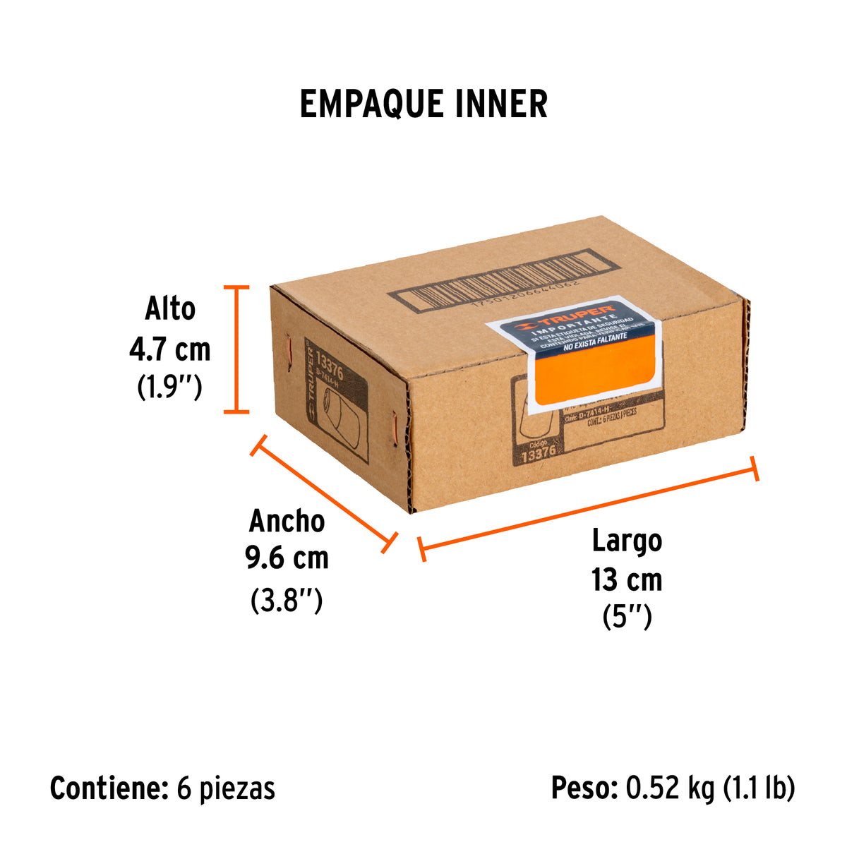 Dado de impacto, 6 puntas, cuadro 1/2" de 7/16"