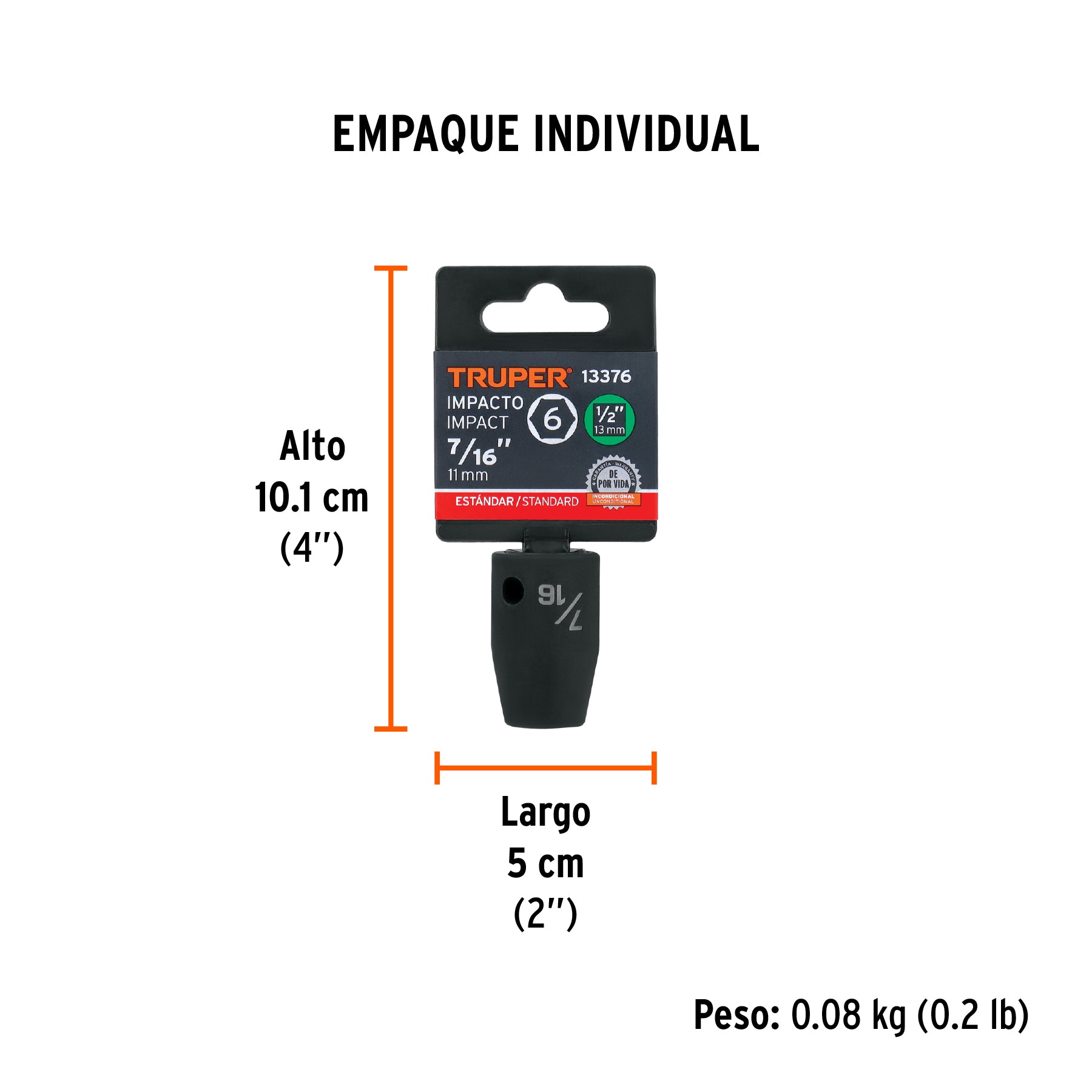 Dado de impacto, 6 puntas, cuadro 1/2" de 7/16"