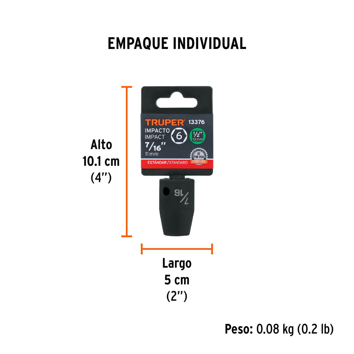 Dado de impacto, 6 puntas, cuadro 1/2" de 7/16"