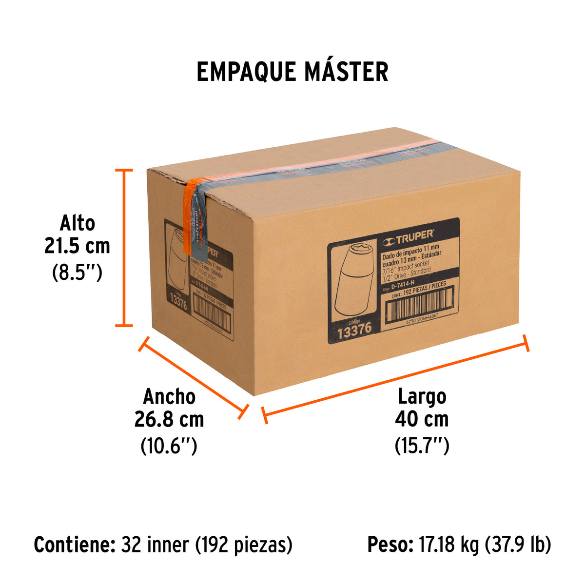 Dado de impacto, 6 puntas, cuadro 1/2" de 7/16"