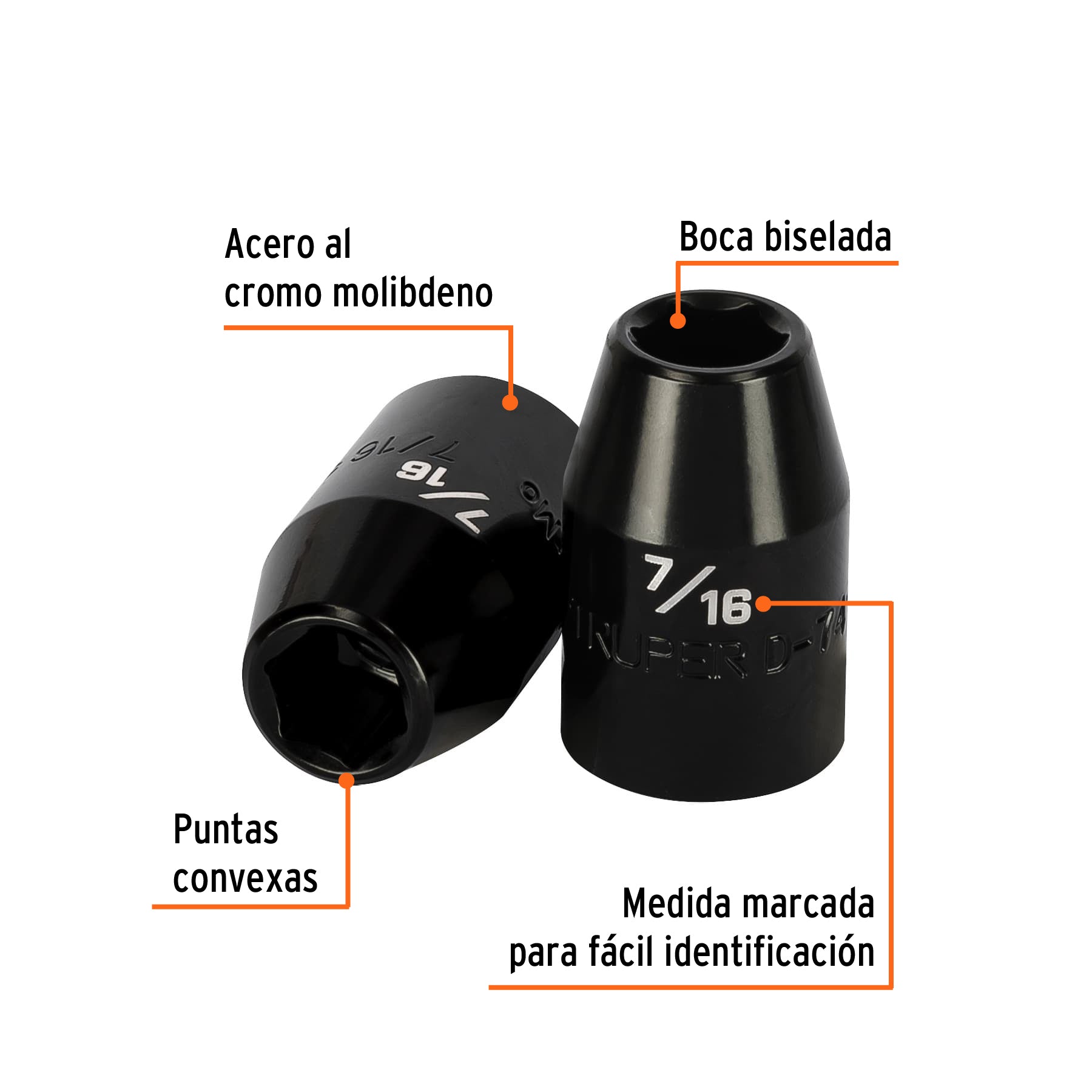 Dado de impacto, 6 puntas, cuadro 1/2" de 7/16"