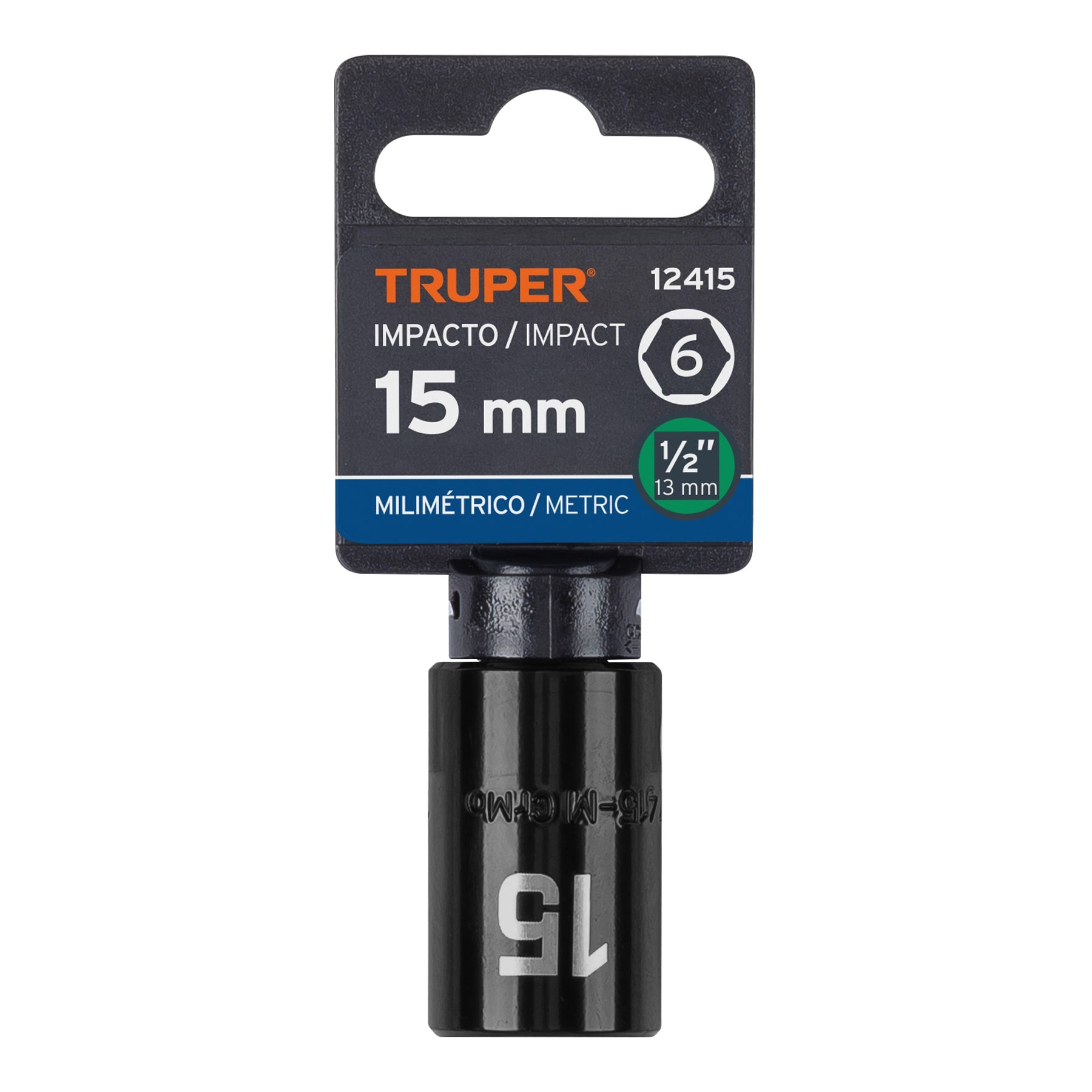 Dado de impacto, 6 puntas, cuadro 1/2" de 15mm