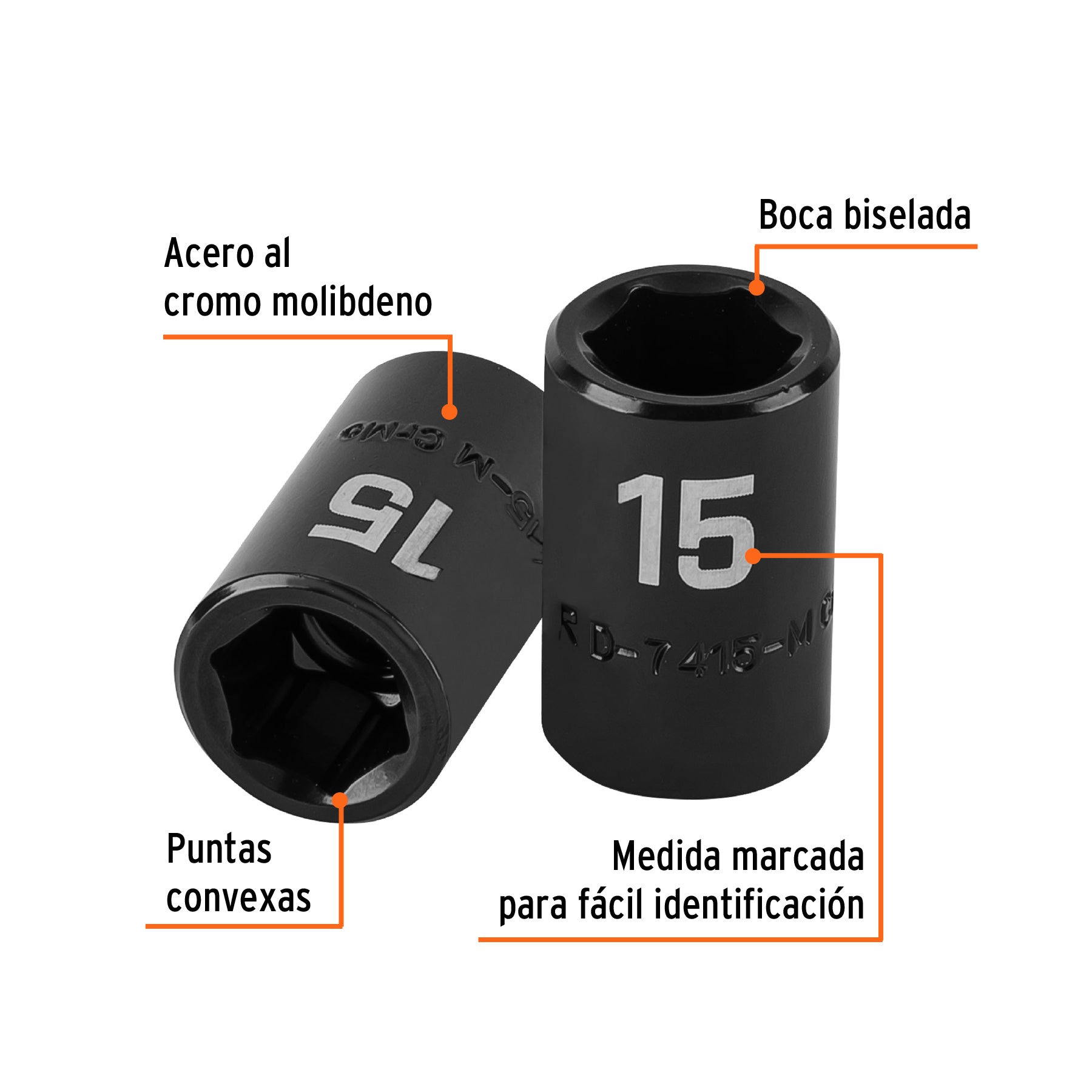 Dado de impacto, 6 puntas, cuadro 1/2" de 15mm