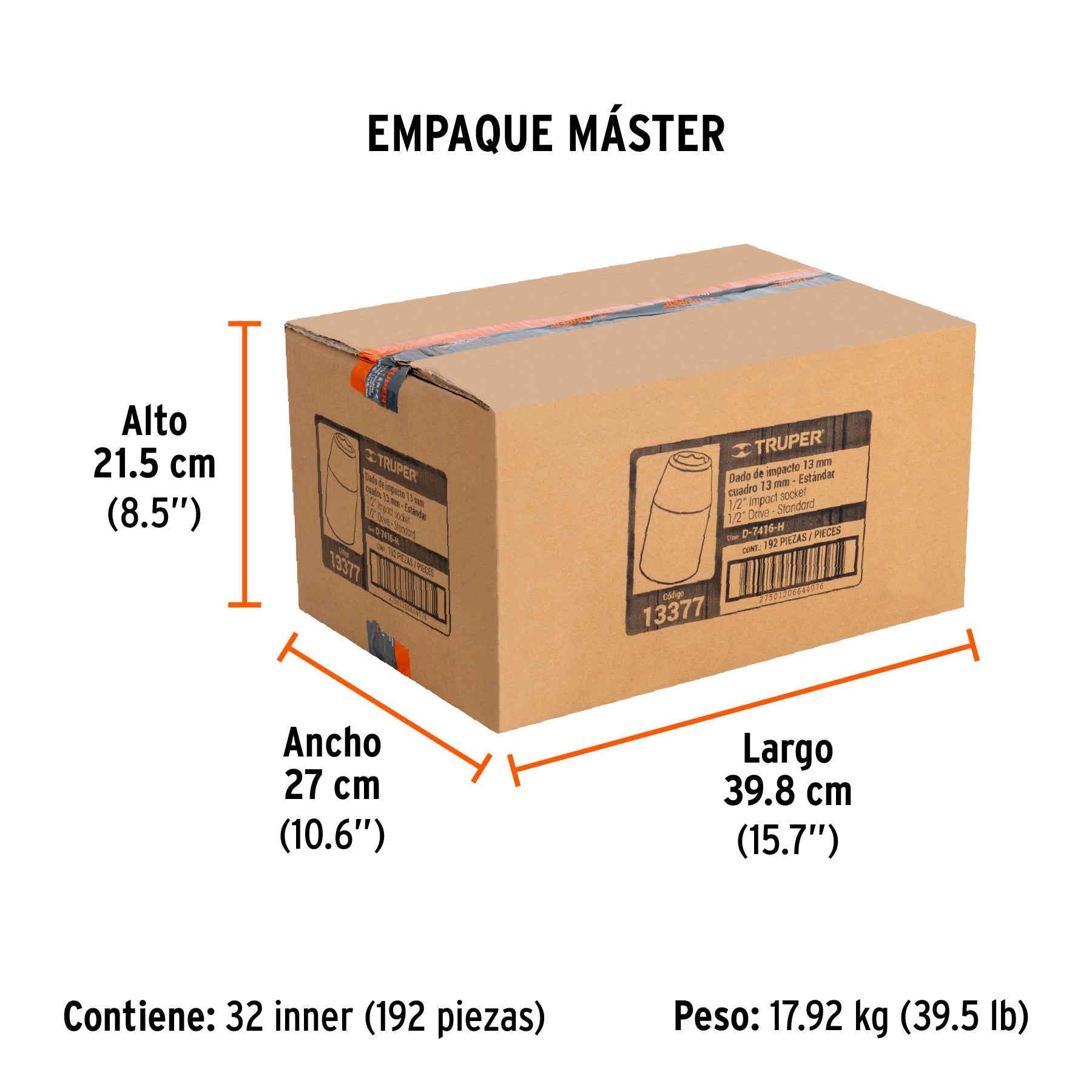 Dado de impacto, 6 puntas, cuadro 1/2" de 1/2"