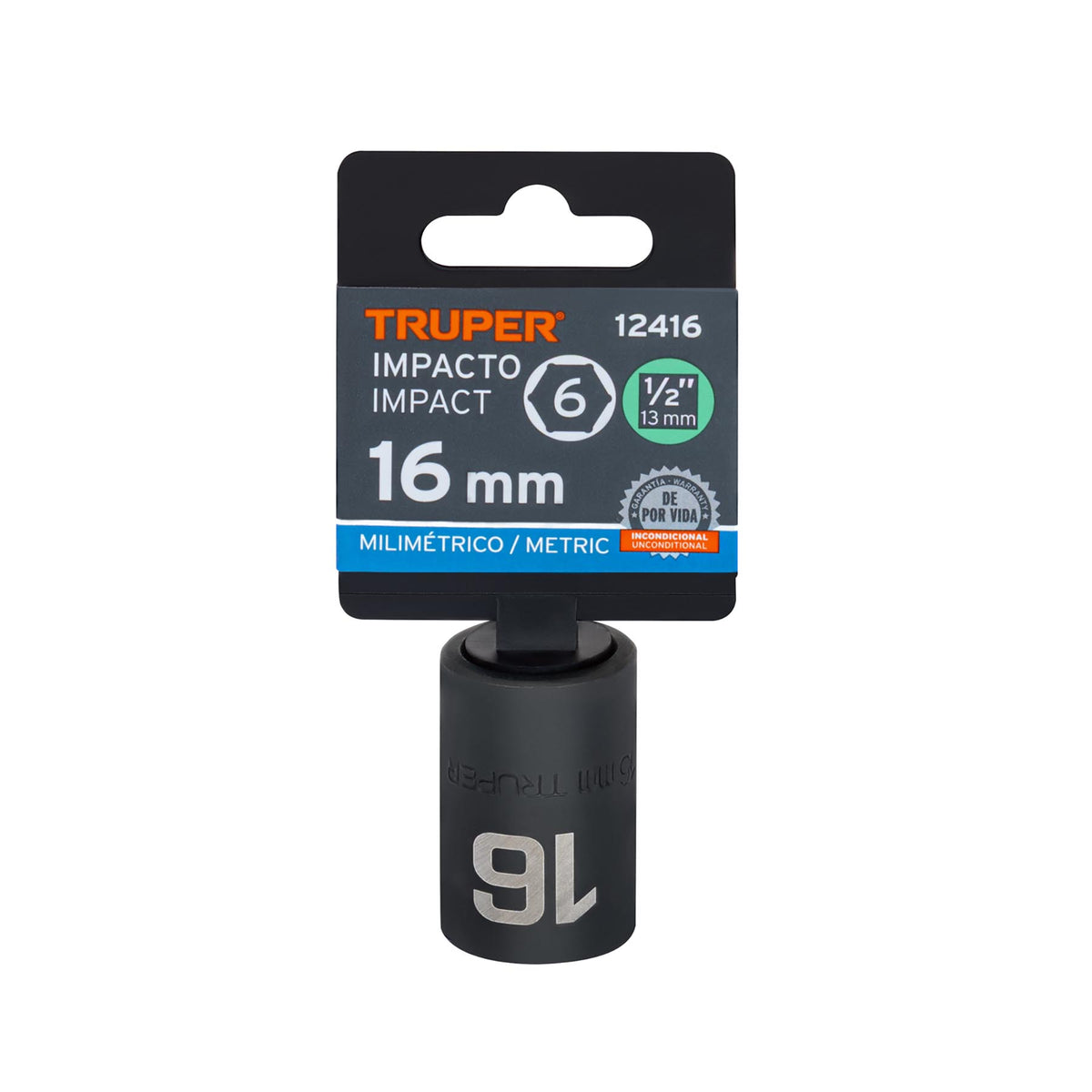 Dado de impacto, 6 puntas, cuadro 1/2" de 16mm