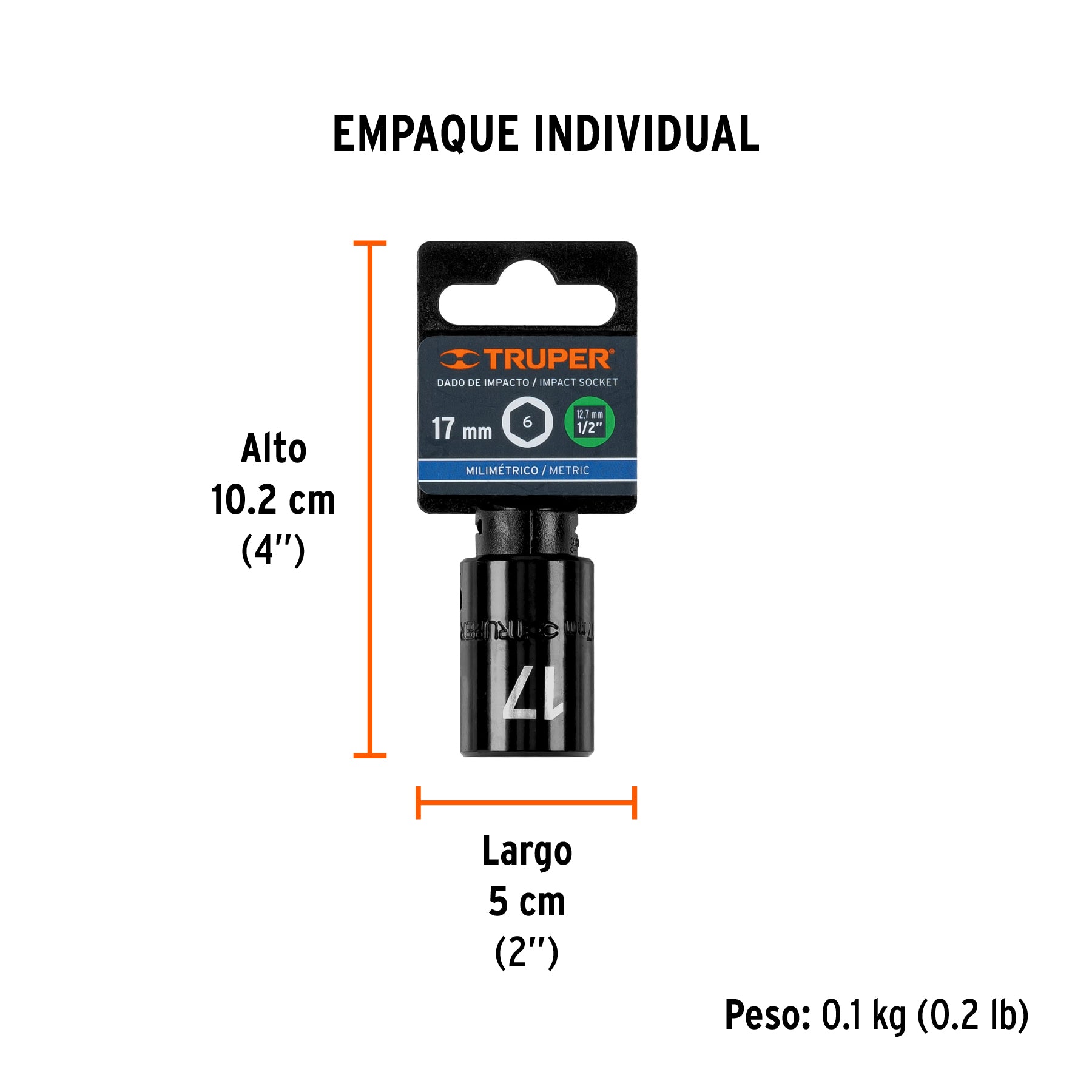 Dado de impacto, 6 puntas, cuadro 1/2" de 17mm